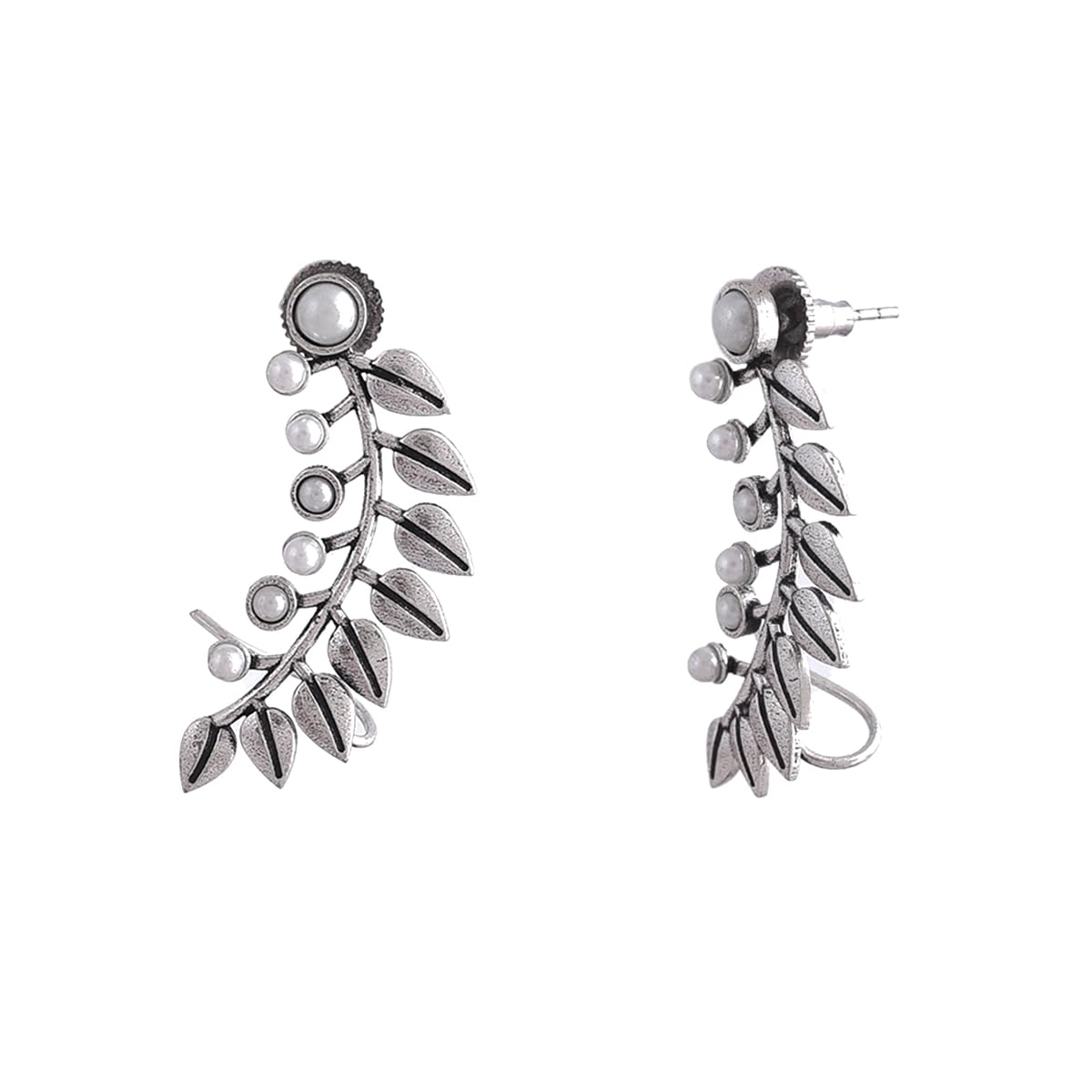 Voylla Fresh Fern Zahaar Oxidized Stud Earrings for Women | Elegant Jewelry Gift for Valentine's Day, Anniversary & Special Occasions | Perfect for Parties, Weddings & Everyday Wear