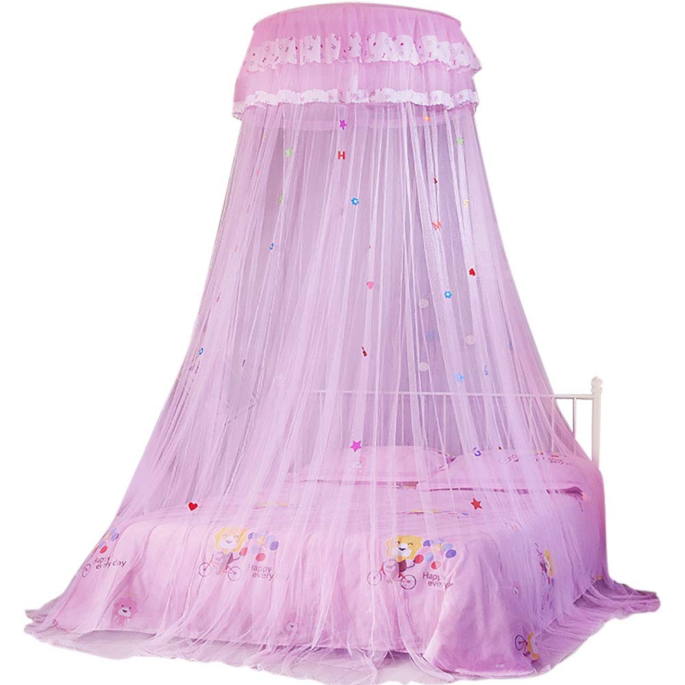 Pokerty Pink Princess Lace Canopy Bed Curtain for Girls - Round Mosquito Net with Romantic Lace Design - Perfect for Kids Bedroom Decor & Fairy Tale Themed Sleepovers