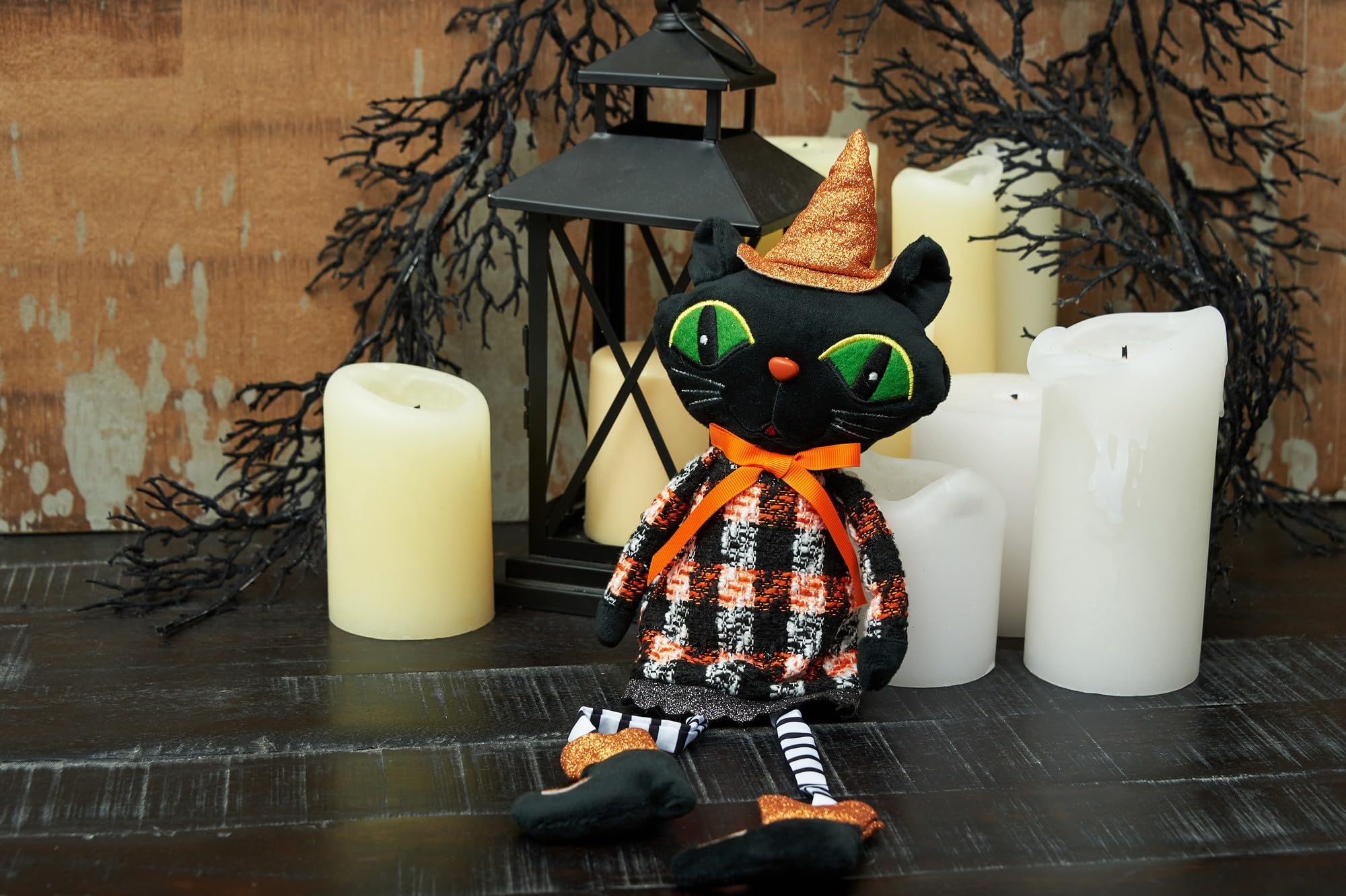 GALLERIE II Halloween Black Cat Shelf Sitter - Handcrafted Decorative Figurine with Dangling Legs for Fall Harvest Home Décor | Perfect for Fireplace Mantle, Living Room, End Table & Seasonal Display