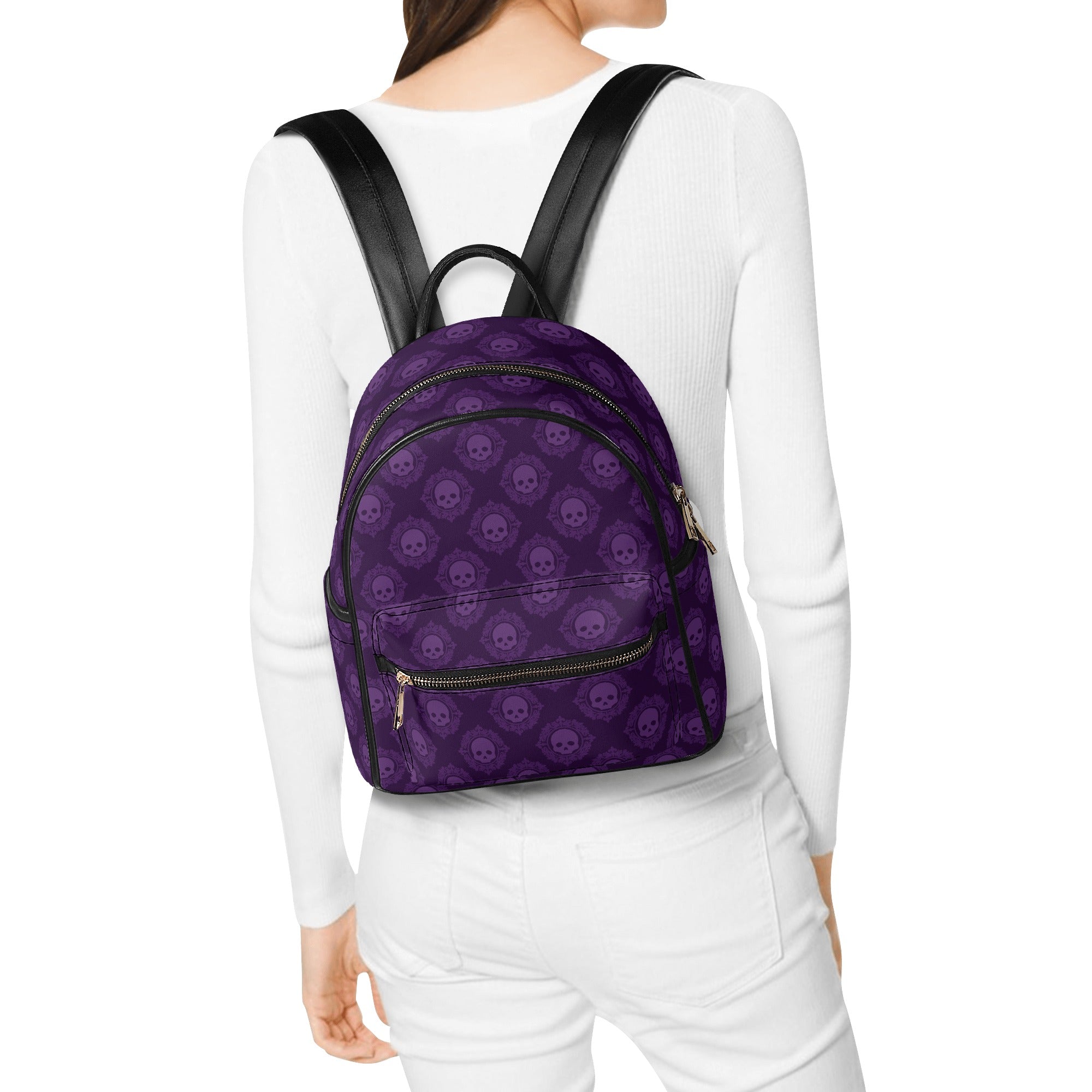 Gothic Purple Skull Print Casual Backpack for Women & Men - Stylish Laptop Daypack for School, College, Travel & Daily Use