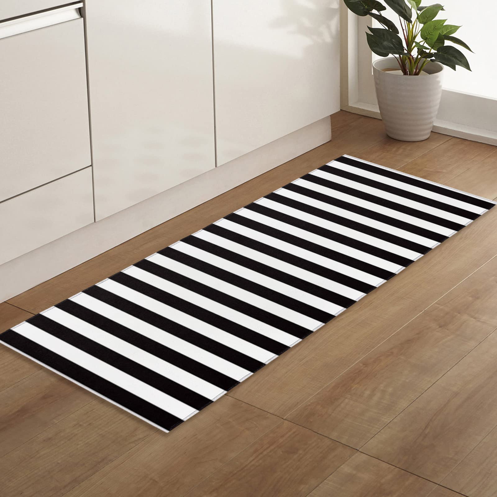 PRINT PICTURE ARTHOME Soft Non-Slip Absorbent Doormat - Black and White Stripes Indoor/Outdoor Entrance Rug with TPR Backing (20x47 Inch) - Perfect for Front Door, Back Door, and High-Traffic Areas