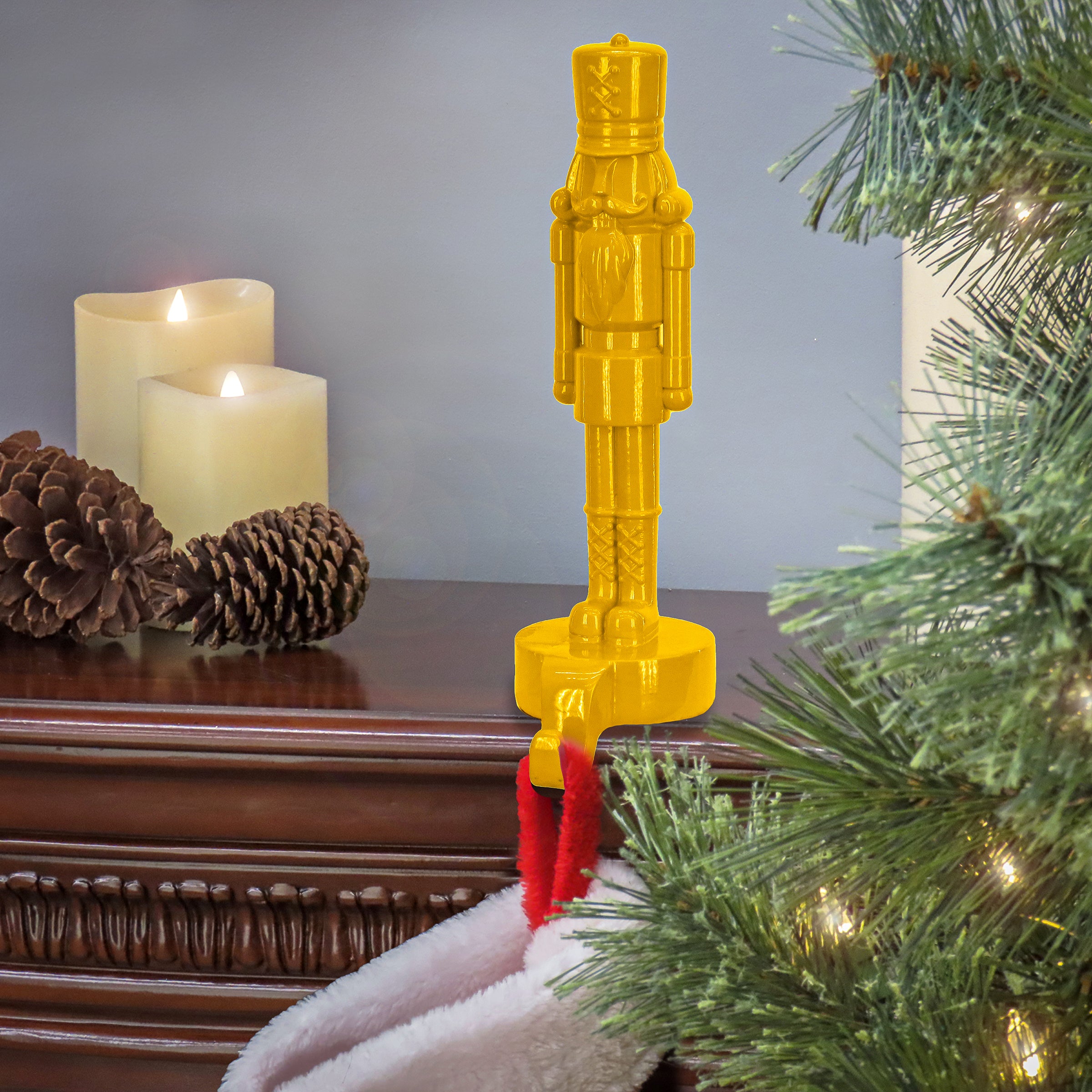 10 Inch HGTV Home Collection Yellow Nutcracker Stocking Holder - Perfect for Christmas Mantel Decor and Holiday Gift Display