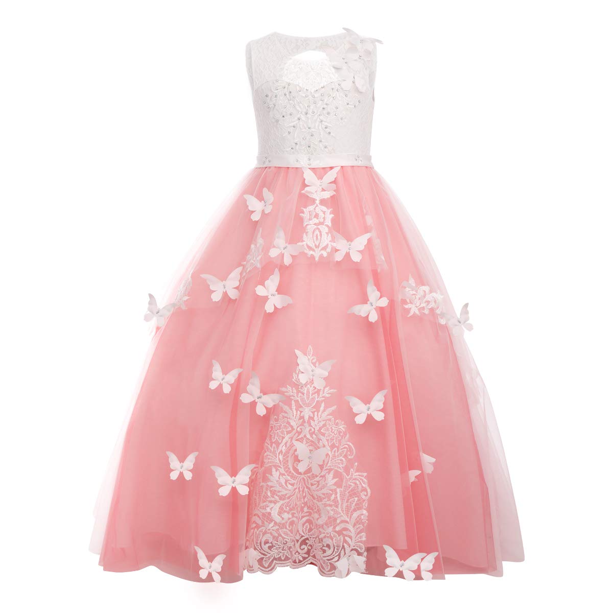 Little Big Girl Lace Flower Applique Tutu Long Dress - Elegant Princess Gown for Wedding, Birthday, Pageant & Evening Dance | Perfect for Special Occasions & Photo Shoots