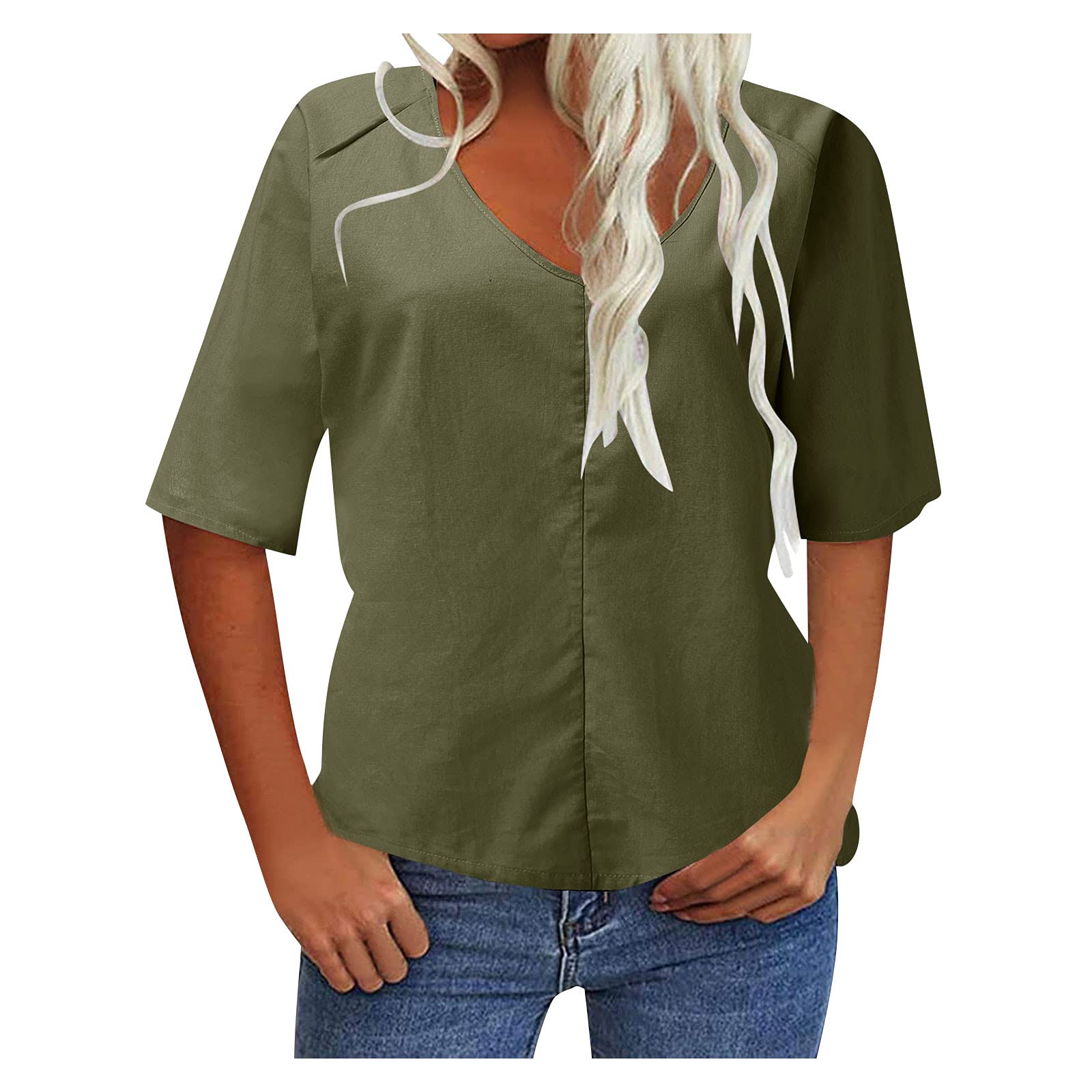 Women's Fashion V-Neck Half Sleeve Oversized T-Shirt - Solid Color Casual Loose Fit Basic Top for Everyday Wear, Street Style & Layering Outfits