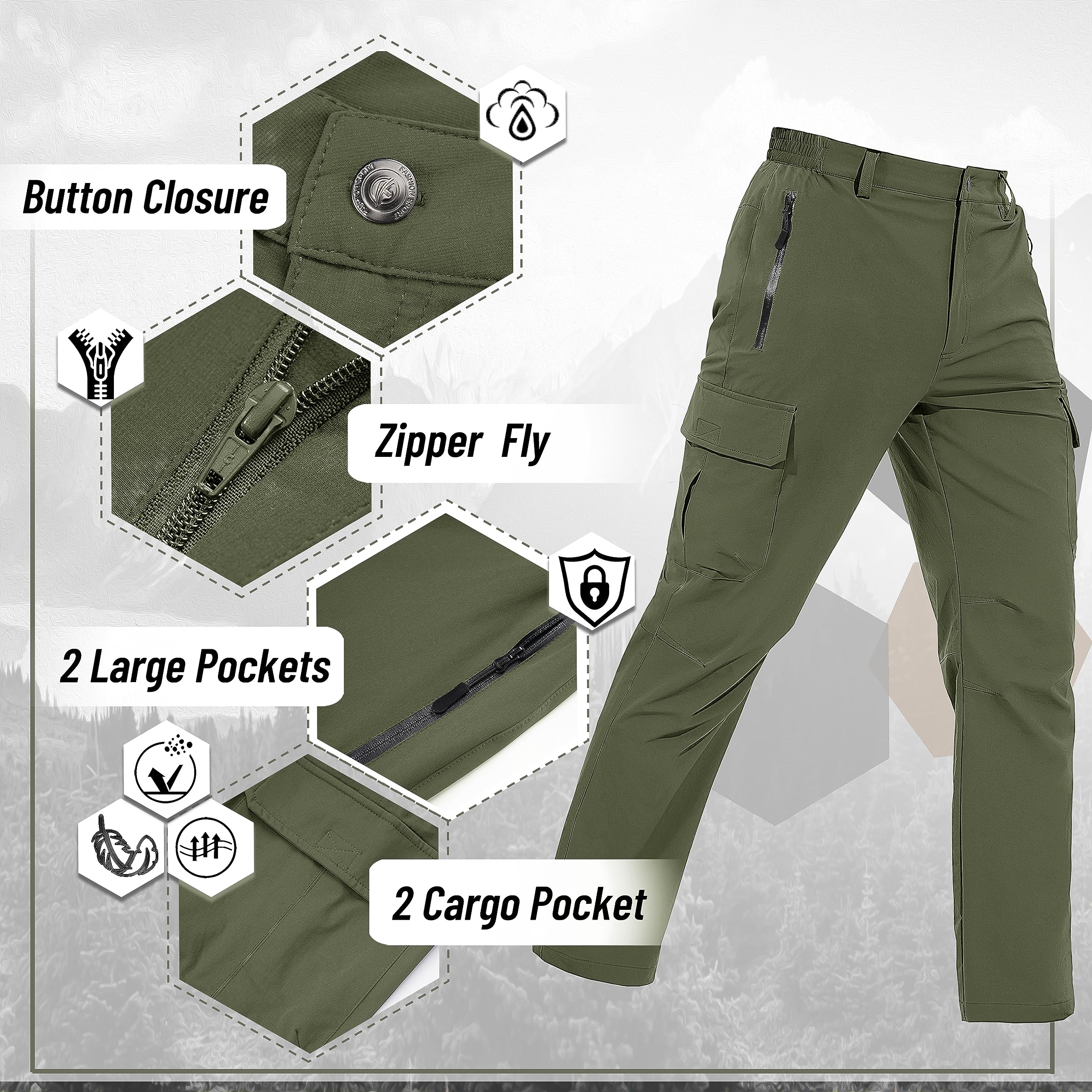 TACVASEN Men's Cargo Pants - 5 Pocket Water Resistant Quick Dry Lightweight Stretch Ripstop Pants for Hiking, Work, Travel & Outdoor Adventures