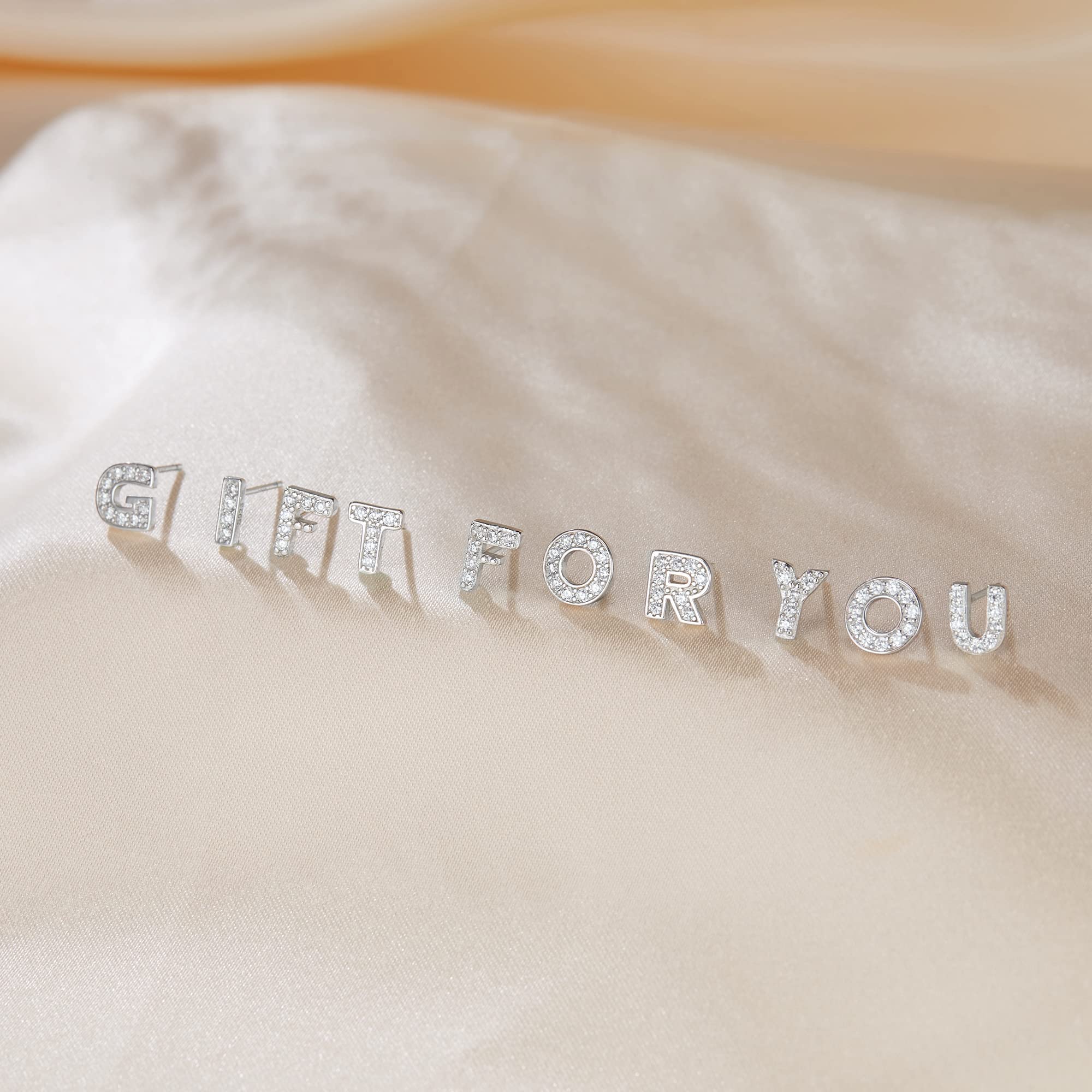 EVER FAITH Initial Earrings - 925 Sterling Silver Tiny Alphabet Letter Stud Earrings with White Cubic Zirconia for Women | Hypoallergenic Jewelry for Sensitive Ears | Perfect Gift for Birthday, Anniversary & Everyday Wear