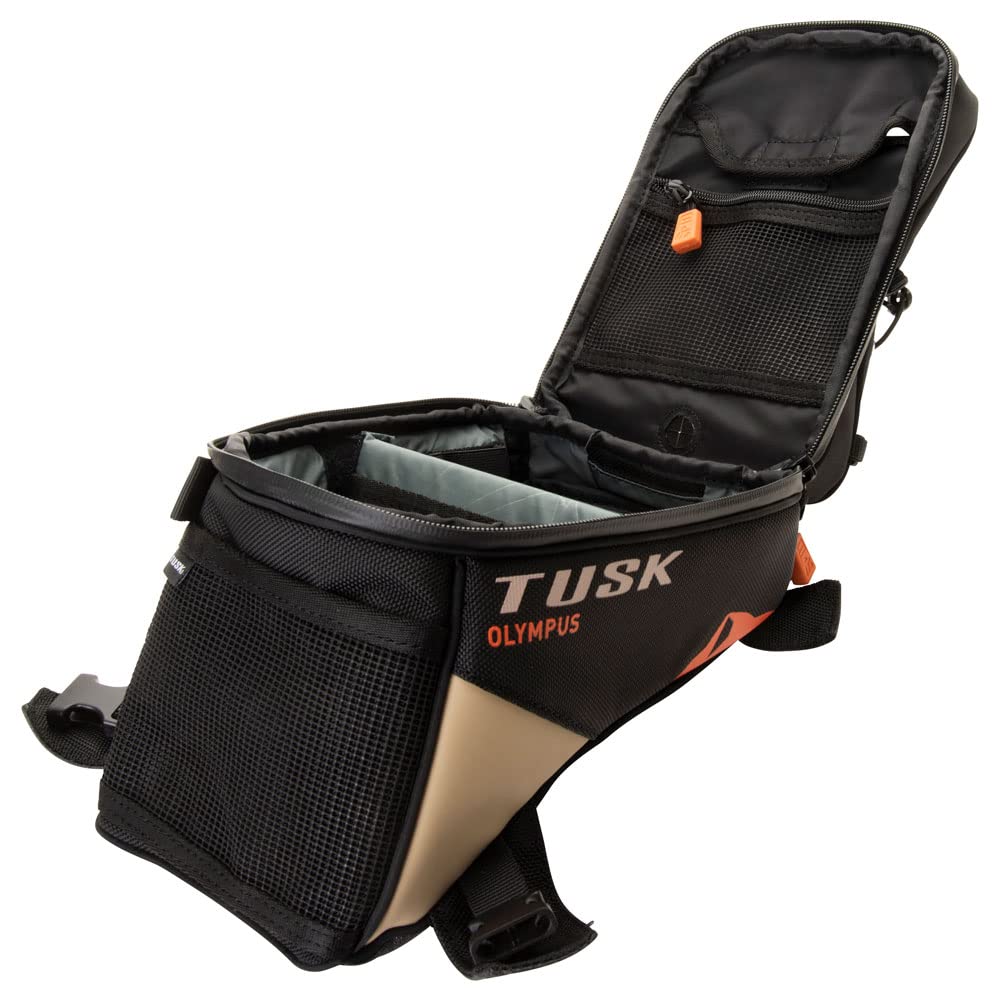 TUSK Olympus Small Motorcycle Tank Bag - Black/Tan (1930890004) - Perfect for Adventure Riding & Daily Commutes
