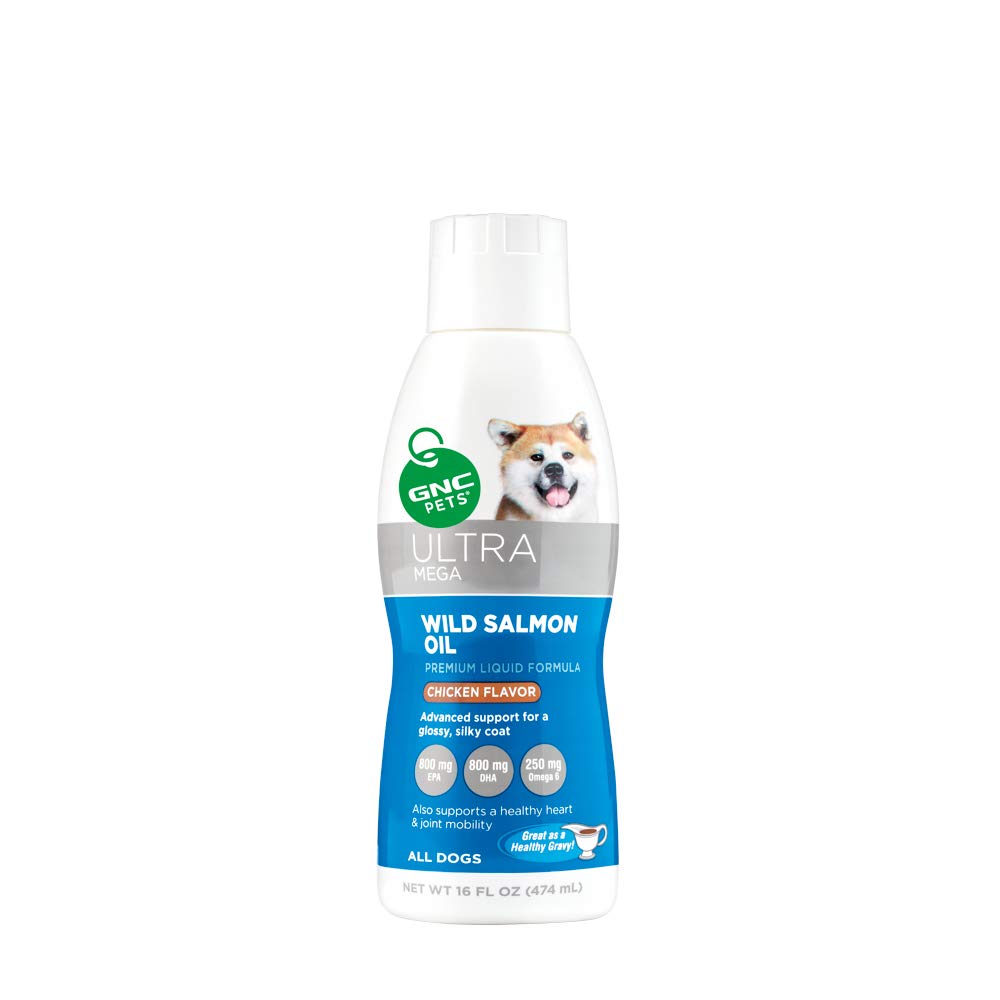 GNC Pets Ultra Mega Wild Salmon Oil Liquid Dog Supplement - Chicken Flavor for Glossy Coat & Joint Health | Natural Omega-3 Fatty Acids for Dogs | Supports Skin, Fur & Mobility | Perfect for Daily Wellness Routine & Active Dogs
