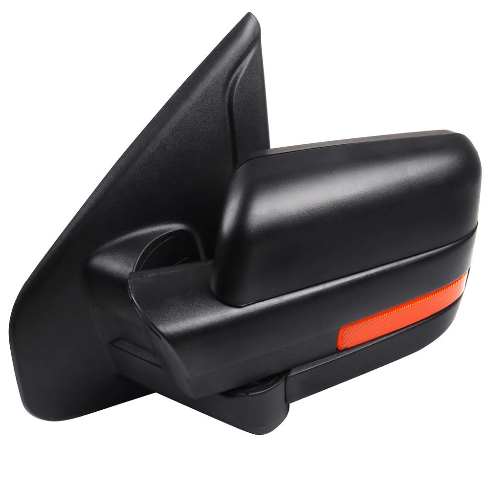 LUJUNTEC Power Adjustable Heated Towing Mirrors with Turn Signal & Puddle Light - Compatible with 2004-2014 Ford F-150 Pickup Truck - Black Housing (Driver & Passenger Side) - Perfect for Towing, Off-Roading & Night Driving