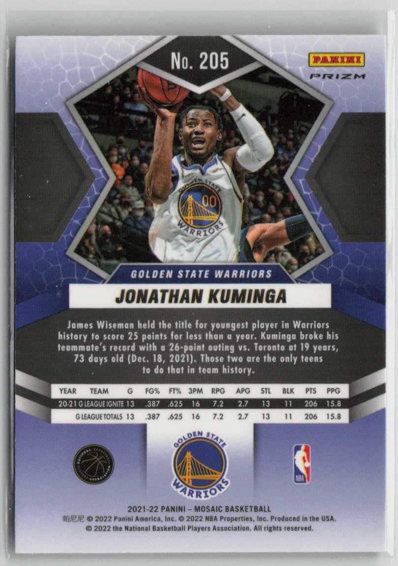 2021-22 Panini Prizm Mosaic Jonathan Kuminga Rookie Card Green #205 - NBA Basketball Trading Card for Collectors & Fans