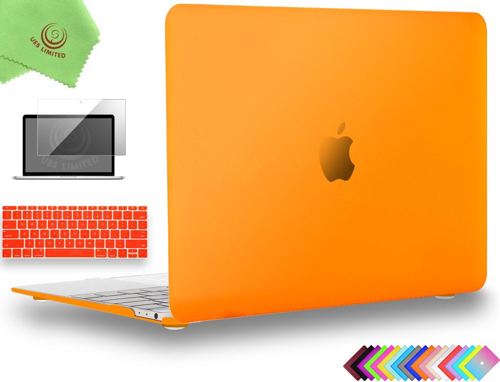 UESWILL 3-in-1 Matte Hard Shell Case Cover for MacBook 12 inch Retina Display Model A1534 with Keyboard Cover & Screen Protector - Orange | Perfect for Work, Travel & School Protection