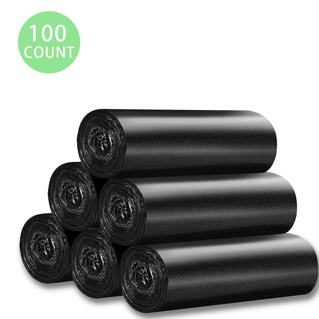 4 Gallon Kitchen Trash Bags with Handles - 100 Count Black Small Garbage Bags (45x60cm) for Bathroom, Office & Contractor Use - Heavy Duty Waste Disposal Solution