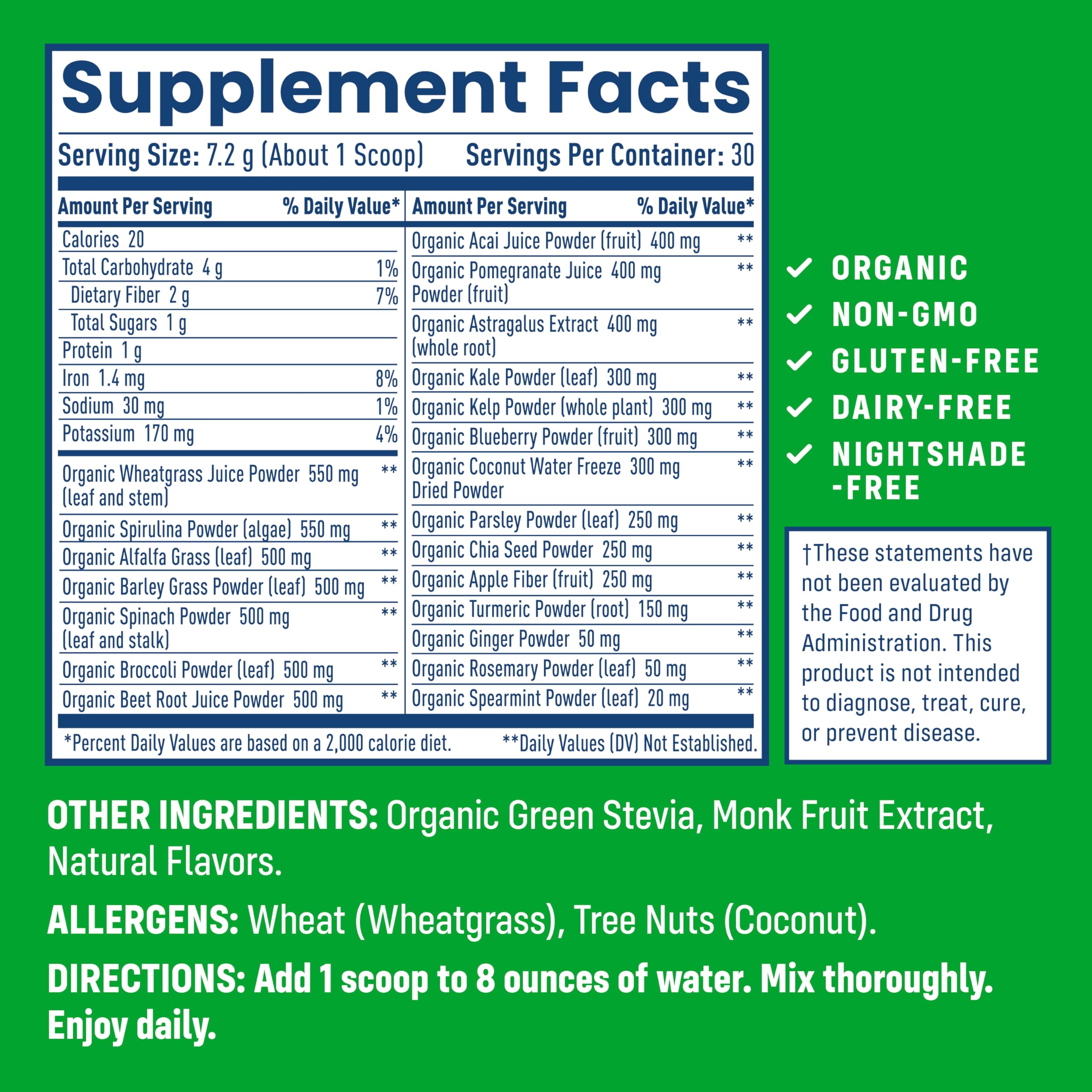 NativePath Organic Super Greens Powder - Daily Detox & Energy Booster with Organic Greens & Superfoods for Gut Health, Thyroid Support & Wellness (30 Servings) | Perfect for Smoothies, Juices & Healthy Lifestyle