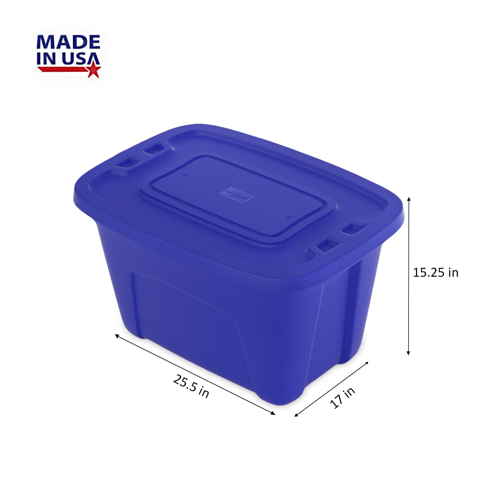 18 Gallon (72 Quart) Stackable Plastic Storage Bins with Lids - 4 Pack Blue Organizing Containers for Holiday Decorations, Home Organization & Garage Storage - Made in USA