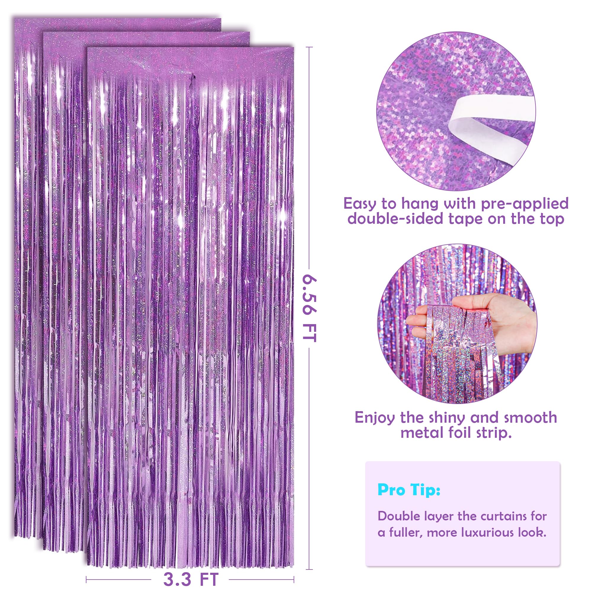 Pink Tinsel Curtain Party Backdrop - 2 Pack Glitter Streamers for Birthday Decorations, Princess Theme Party Supplies, Girls Sleepover Decor | Perfect for Birthday Parties, Baby Showers & Photo Backdrops