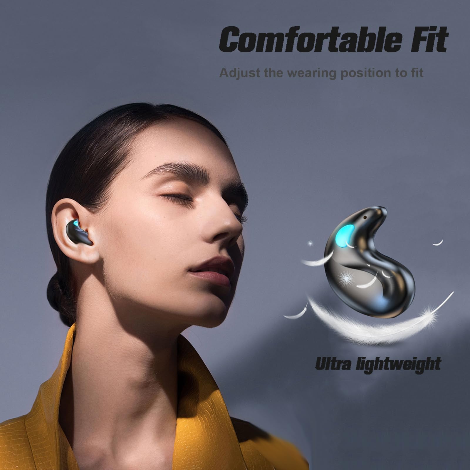 Xmenha Wireless Black Invisible Sleep Earbuds for Side Sleepers - Bluetooth Small Headphones for Sleeping, Tiny Mini Hidden Earbuds for Small Ears - Perfect for Nighttime Use, Travel & Noise Isolation