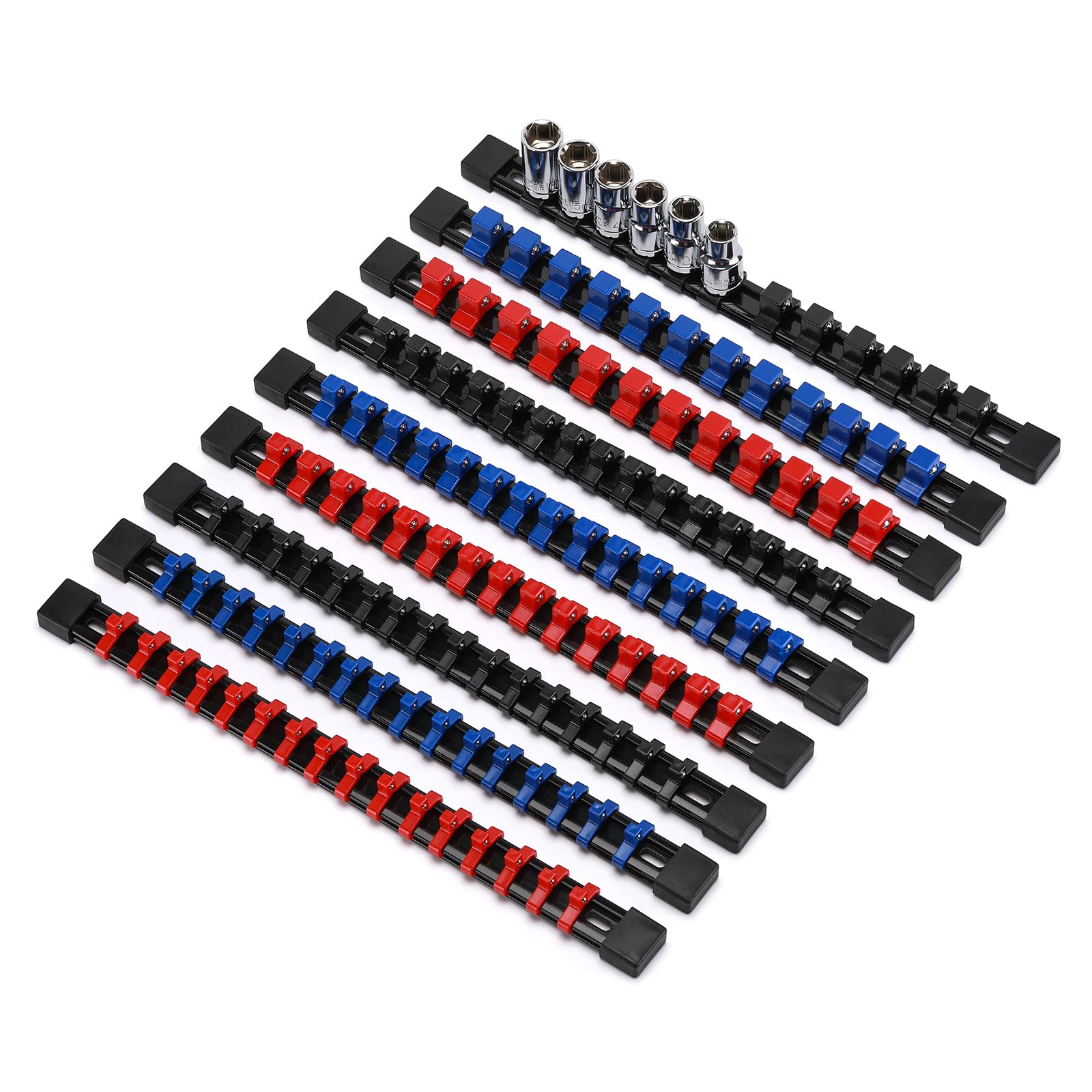Premium 9-Piece ABS Socket Organizer Rail Set - 1/4