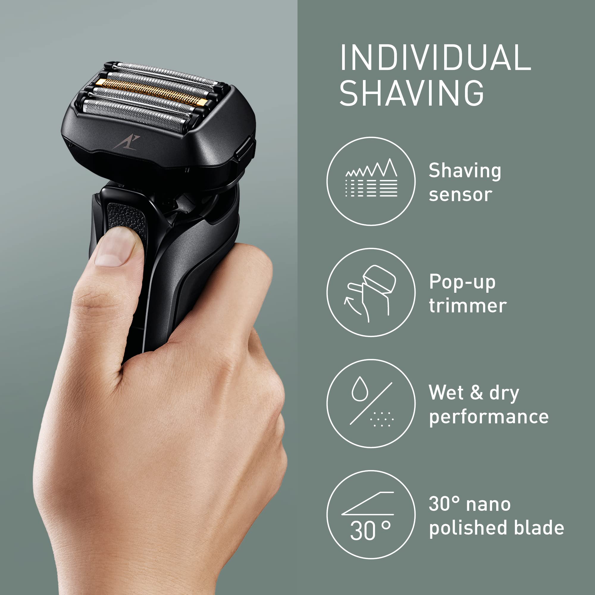 Panasonic ES-LV9U Premium 5-Blade Wet & Dry Electric Razor for Men - Black Shaver with Cleaning & Charging Station - Ultra Close & Comfortable Shave - UK 2-Pin Plug - Perfect for Travel, Home & Office Use