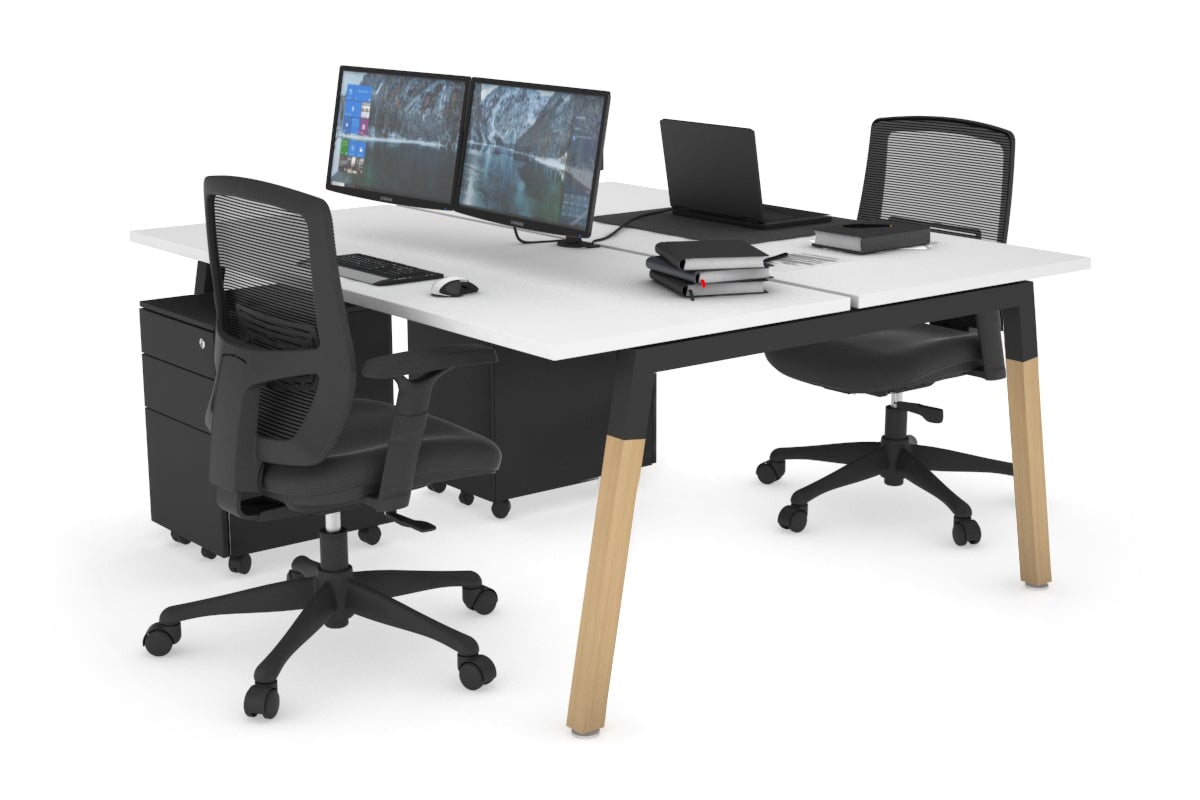 Quadro A Legs 2-Person Office Workstation with Wooden Legs & Cross Beam [1200L x 700W] - Perfect for Shared Workspaces and Home Offices