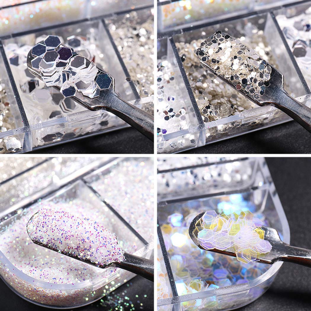 Boxoon Non-Toxic Nail Art Sequin Set - Glitter Manicure Sequins & Nail Foil Stickers for DIY Nail Designs | Perfect for Home Manicures, Parties & Special Occasions
