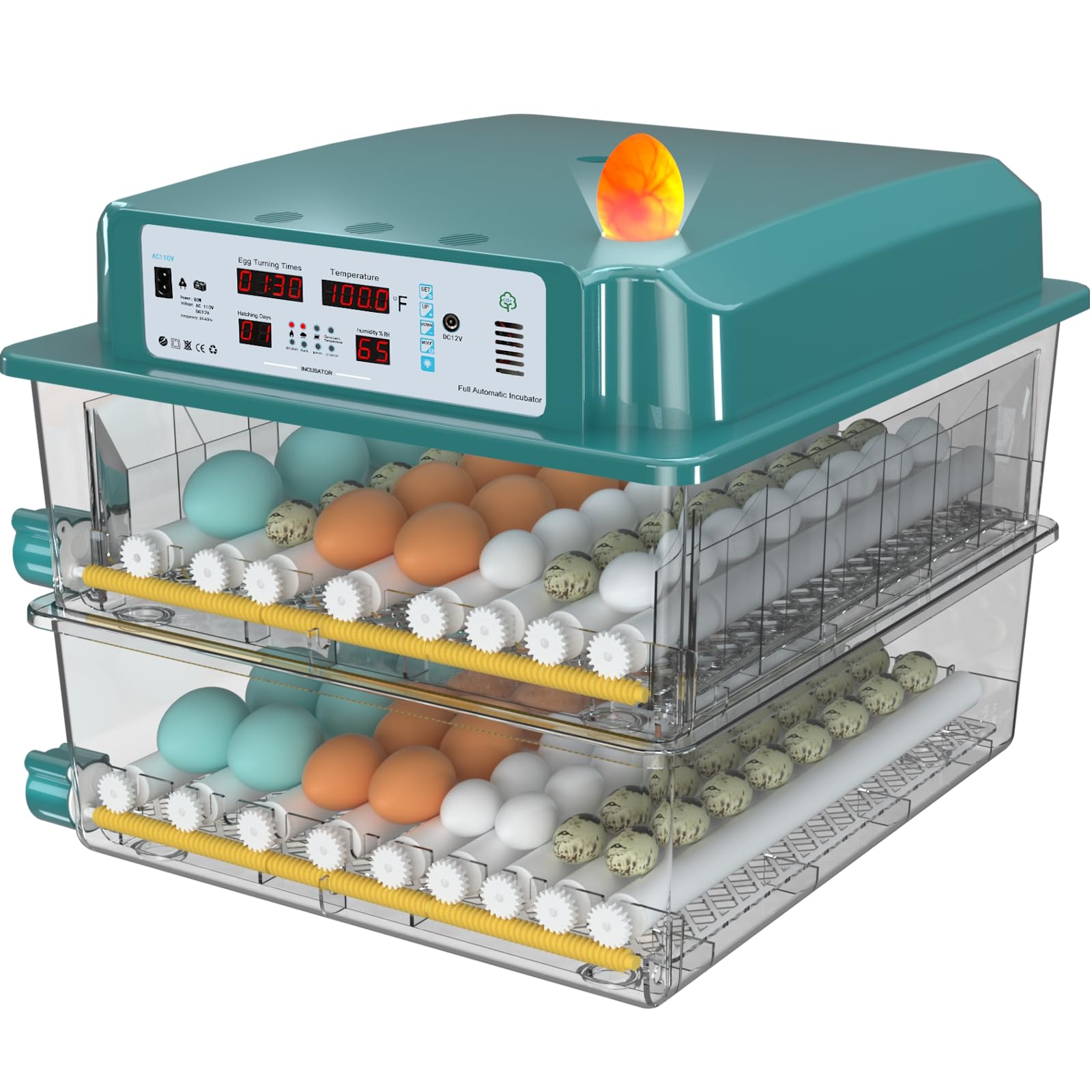 Automatic Egg Incubator for Chicken, Duck & Quail Eggs - 120 Egg Capacity with Auto Turning, Humidity Control & Built-in Candler | Perfect for Poultry Farming, Hatching Projects & Homesteading