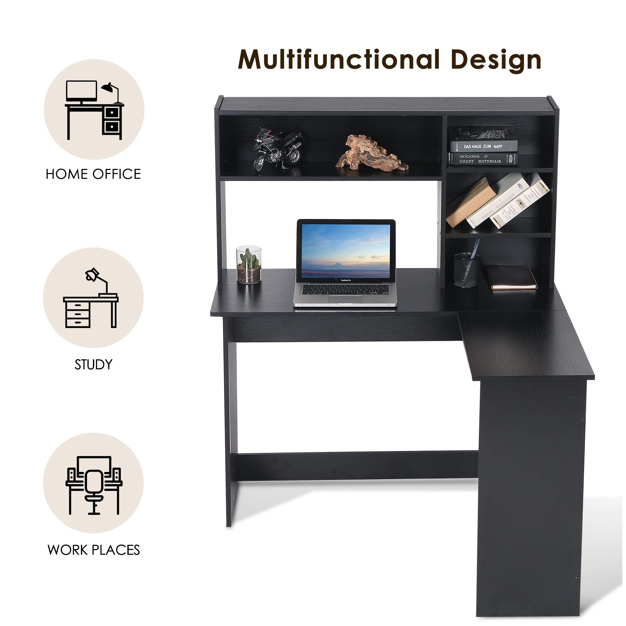 ivinta Modern L-Shaped Computer Desk with Hutch - Corner Gaming & Home Office Desk with Storage Shelves, Dark Brown Writing Workstation for Small Spaces | Perfect for Gaming, Remote Work & Study