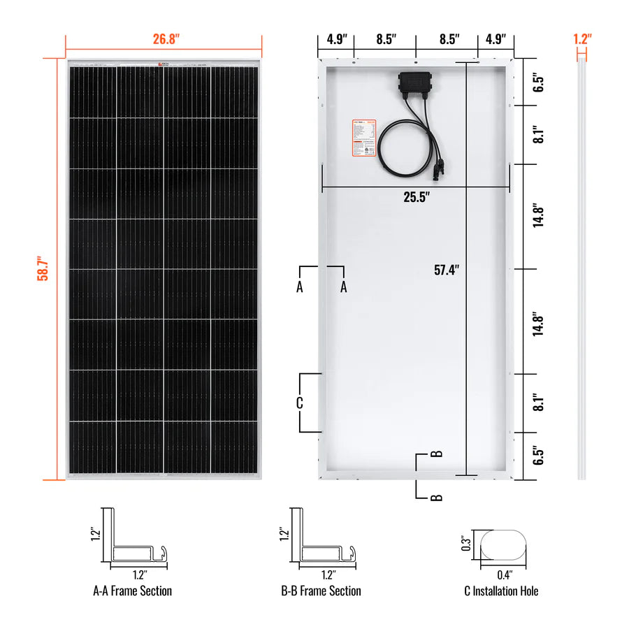 Rich Solar MEGA 200 Watt 12V Monocrystalline Solar Panel - High Efficiency Portable Solar Power for RV, Boat, Off-Grid & Emergency Use