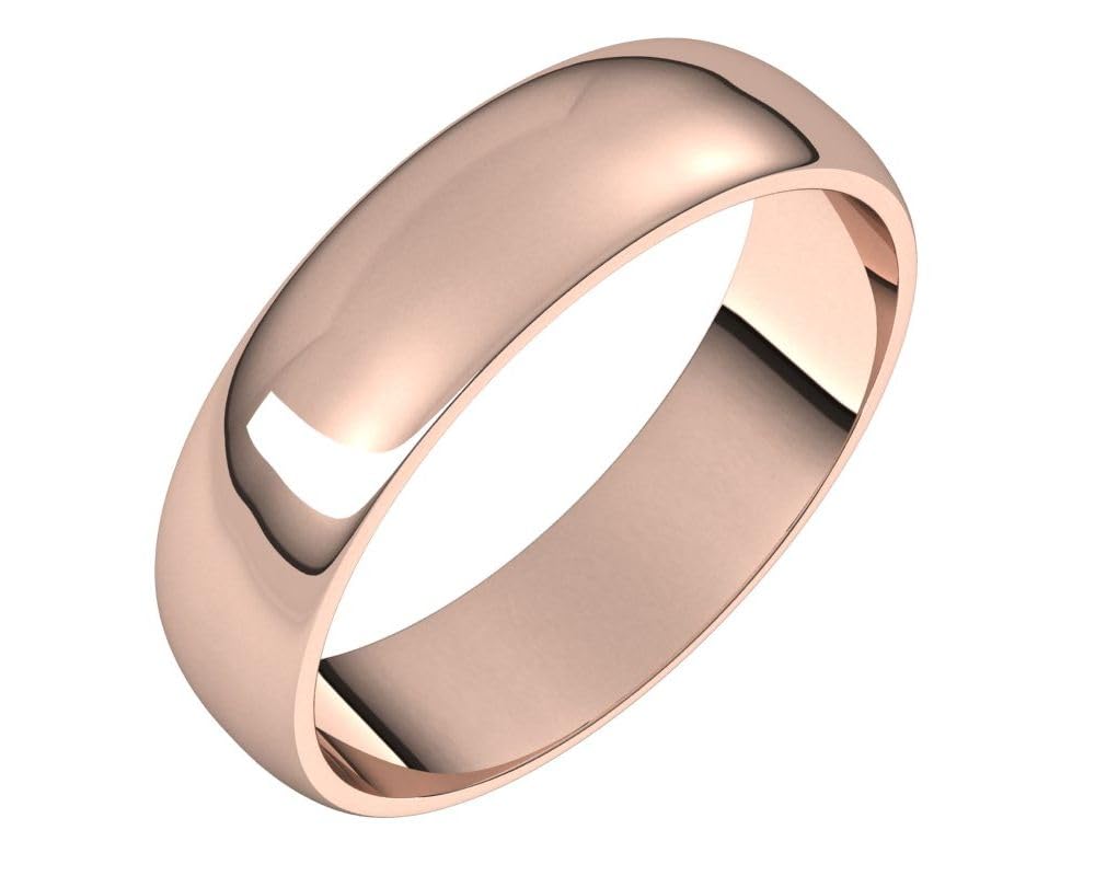 10K Rose Gold 5mm Half Round Wedding Band - Perfect for Lightweight Bridal Jewelry