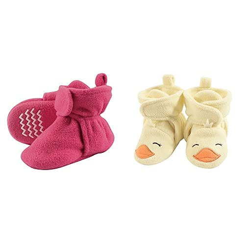 Hudson Baby Fleece Booties 2-Pack - Pink Duck for 0-6 Months | Warm Winter Footwear