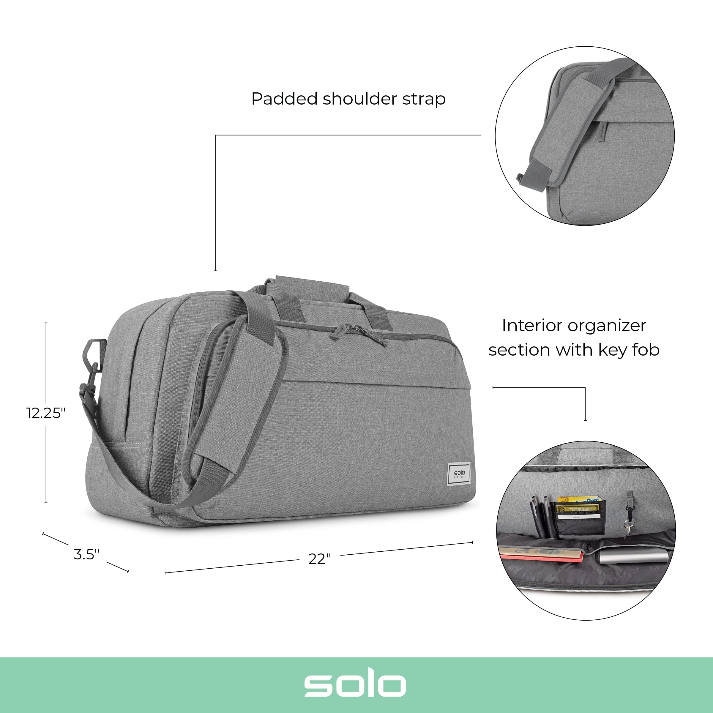Solo New York Re:move Recycled Duffel Bag - Eco-Friendly Travel & Gym Bag, Grey, One Size - Perfect for Workouts, Travel & Daily Commute