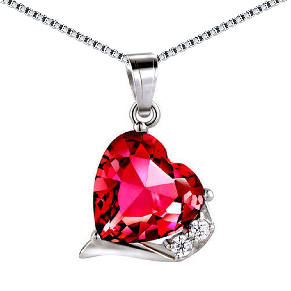 MABELLA Sterling Silver Heart Pendant Necklace with 6.06 CTW Simulated Gemstone, 18 Inch Chain - Elegant Jewelry Gift for Women, Perfect for Valentine's Day, Anniversary, Birthday & Special Occasions