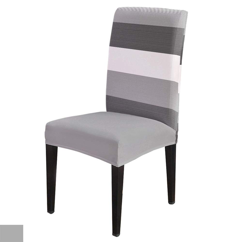 8 Pack Stretch Dining Chair Covers - Removable Slipcovers with Line Stripe Design, Seat Protectors for Kitchen, Banquet, Wedding (White & Gray) | Perfect for Home Decor, Restaurant Use, and Special Events