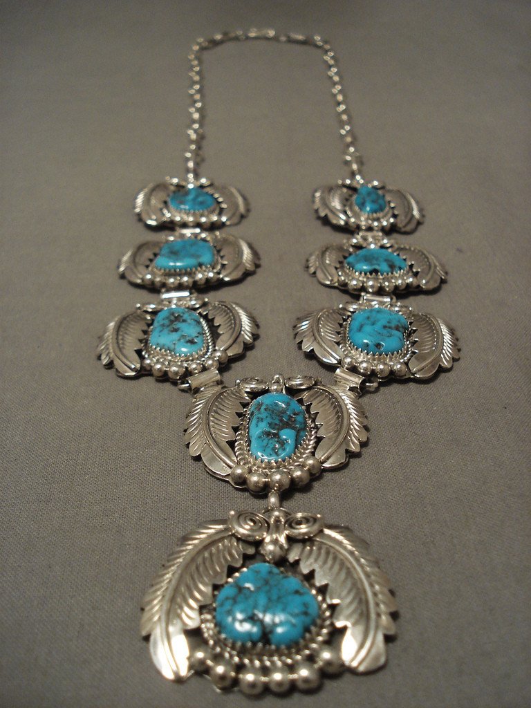 101 Grams Sterling Silver Navajo Native American Turquoise Leaf Necklace - Handmade Heavy Statement Jewelry for Women, Perfect for Boho Fashion, Festivals & Special Occasions