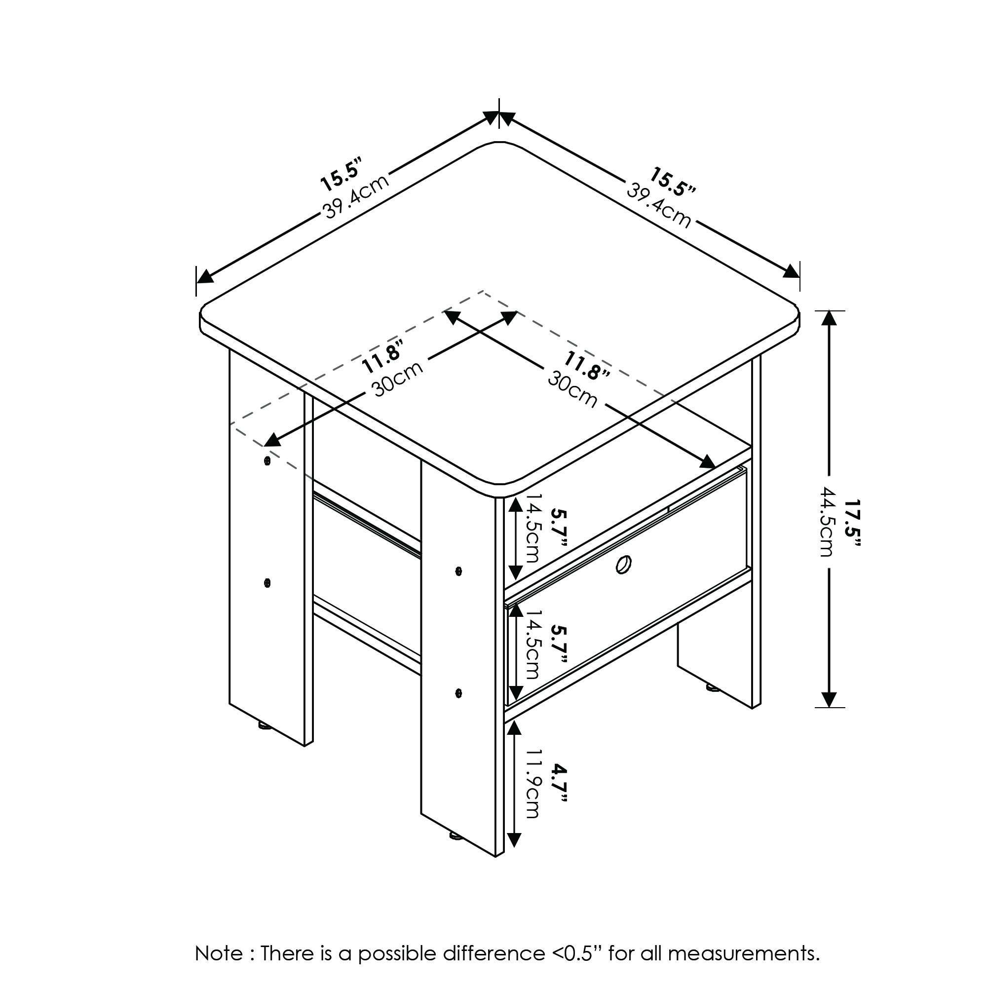Furinno Econ Computer Desk and End Tables Set - French Oak Grey - Home Office & Living Room Furniture for Small Spaces