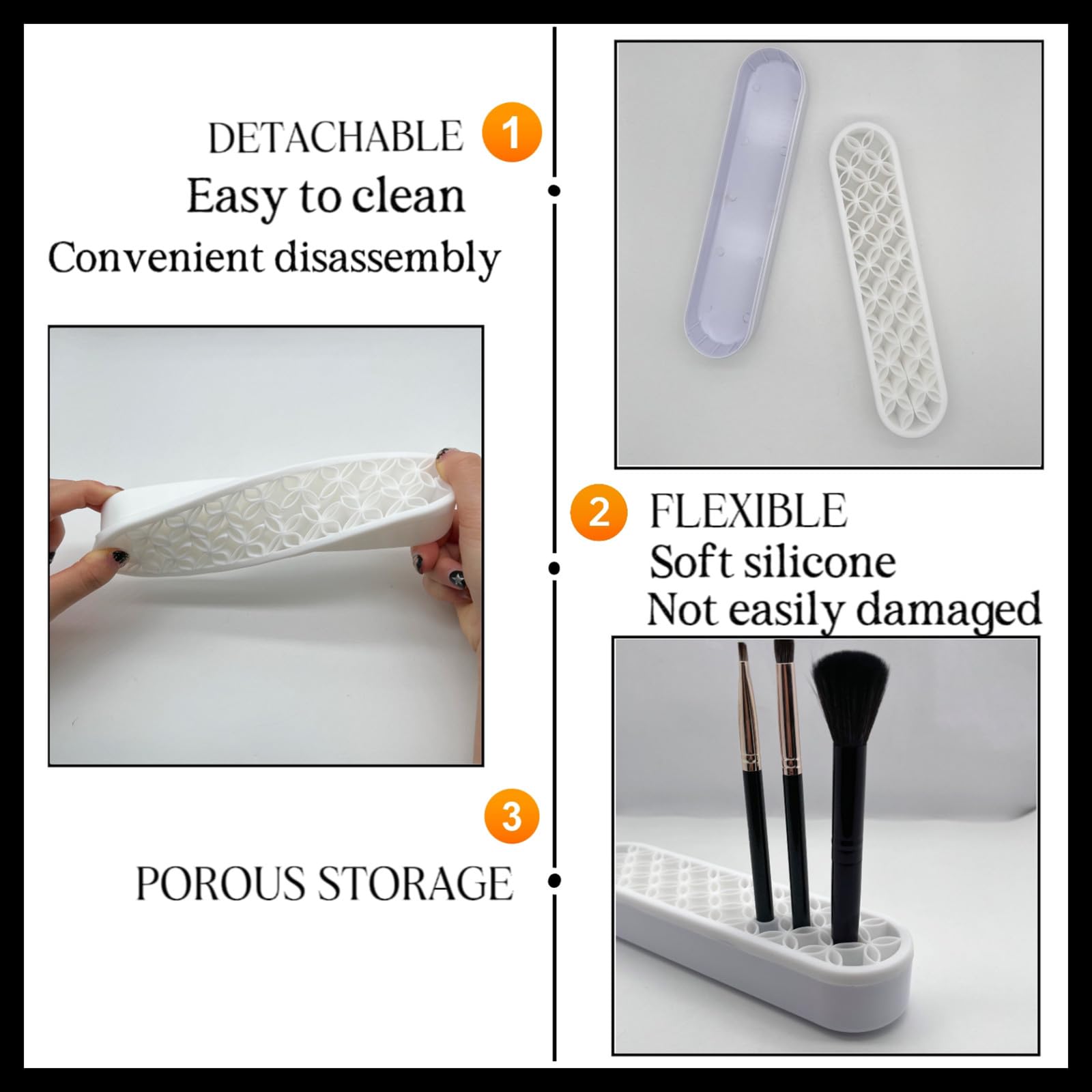 2 Pack Silicone Makeup Brush Holder - Waterproof Cosmetic Organizer for Brushes, Pens & Tools - Compact Desktop Storage Box (White) - Perfect for Vanity, Bathroom & Travel