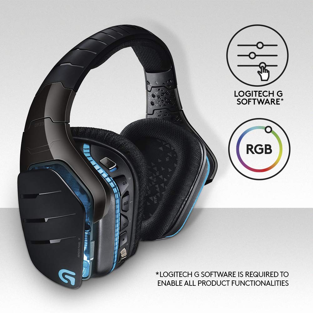 Logitech G933 Wireless Gaming Headset with 7.1 Surround Sound - 981-000599 | Noise Cancelling Mic, RGB Lighting, 15-Hour Battery for PC, PS4, Xbox - Perfect for FPS, Streaming & Esports