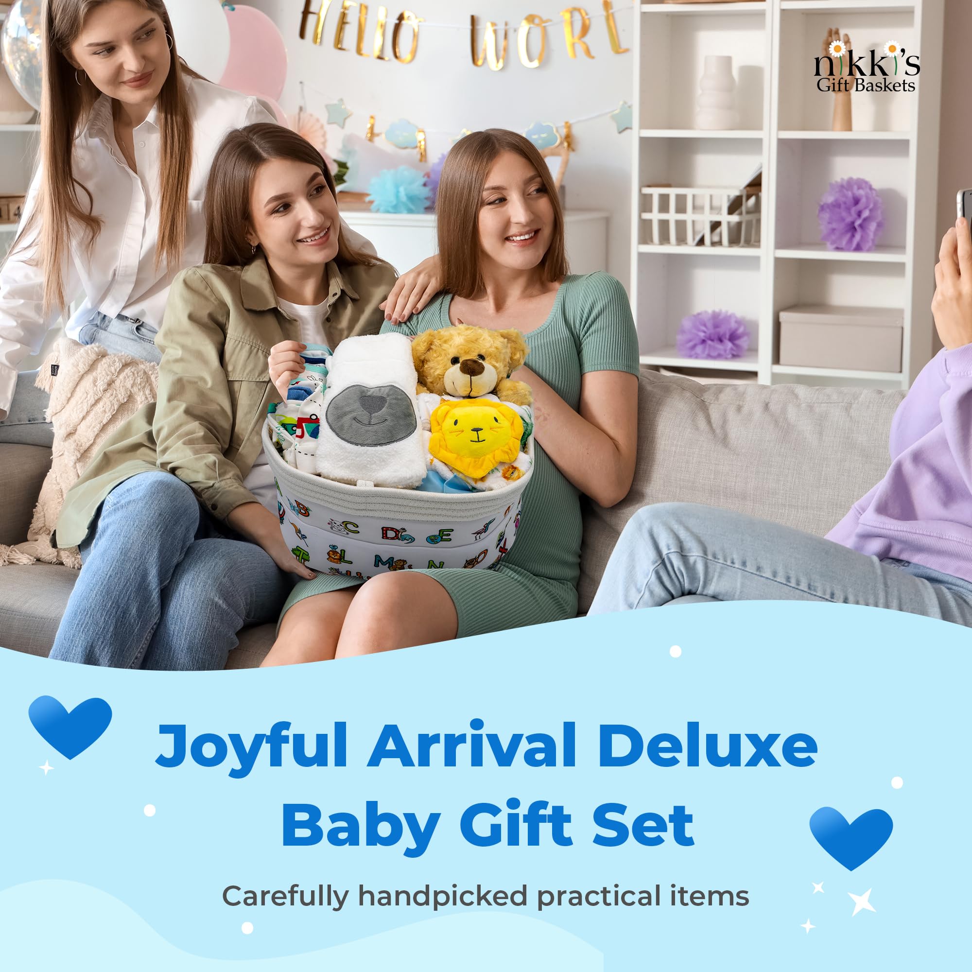 Joyful Arrival Deluxe Baby Boy Gift Basket - 20-Piece Newborn Baby Boy Gift Set | Perfect for Expecting Moms, Baby Showers & Gender Reveal Parties | Premium Blue Baby Gift Basket for Newborns by Nikki's Gift Baskets | Ideal for Hospital Welcome Gifts & First-Time Parents