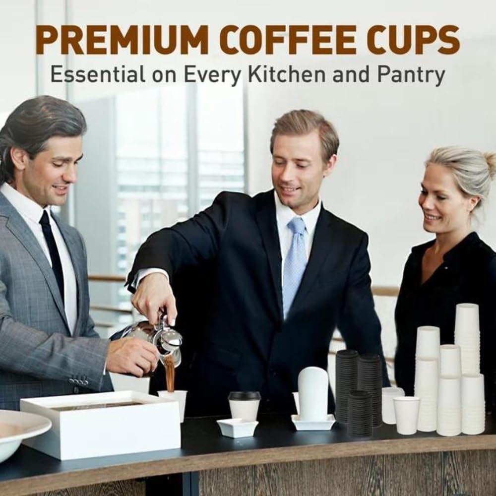 FAMASTON 12 oz Disposable Coffee Cups with Lids - White Paper Cups & Plastic Lids for Hot Beverages, Tea, Hot Chocolate - Insulated Travel Cups for Home, Office, Cafes, Parties & Weddings (50 Pack) - Perfect for Morning Coffee, Office Breaks, and Catering Events