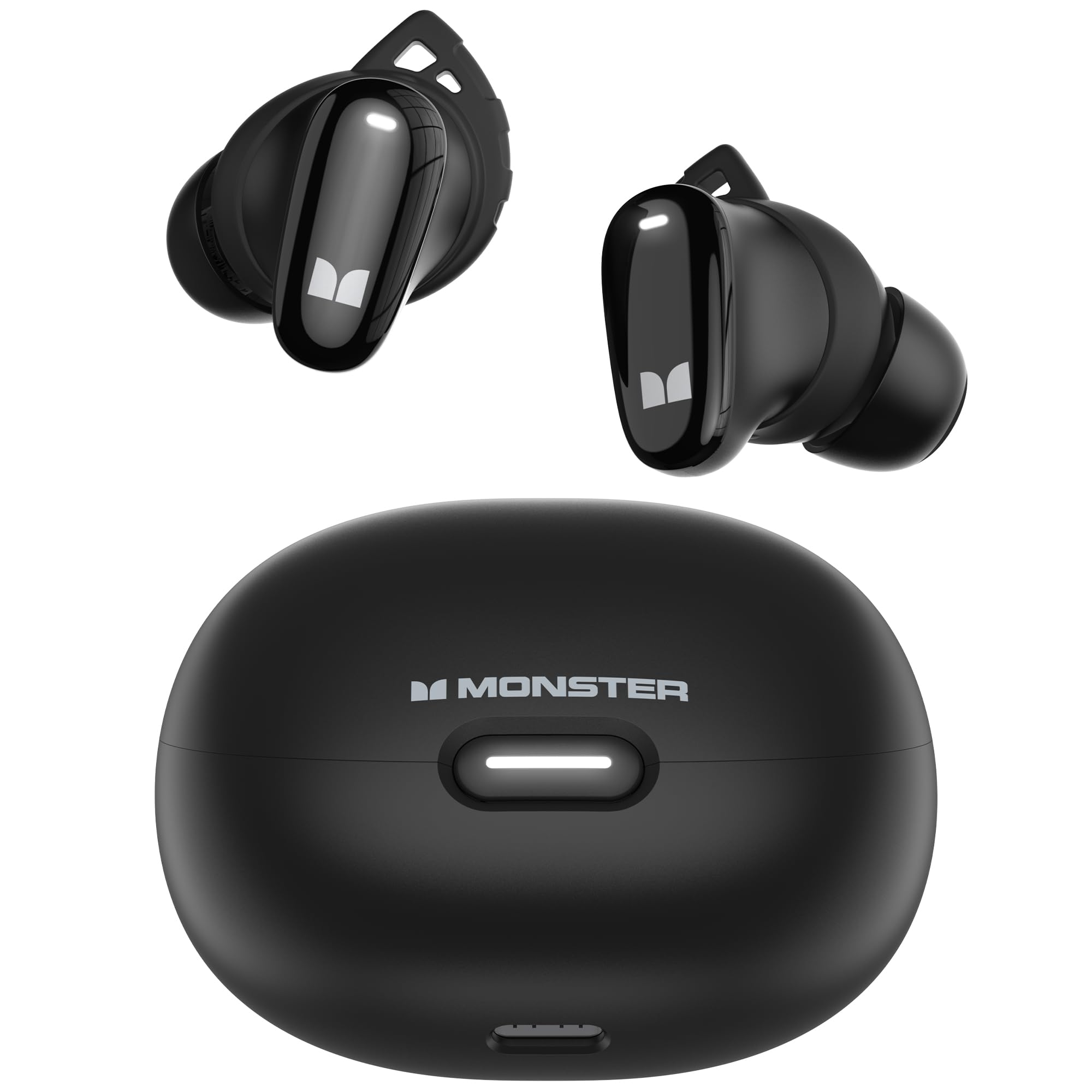 Monster N-Lite 206 Bluetooth 5.4 Wireless Earbuds with Built-in Mic, Touch Control & IPX6 Waterproof - 25H Playtime, Fast Type-C Charging, Comfortable In-Ear Fit (Black) | Perfect for Gym, Running, Workouts & Daily Commute