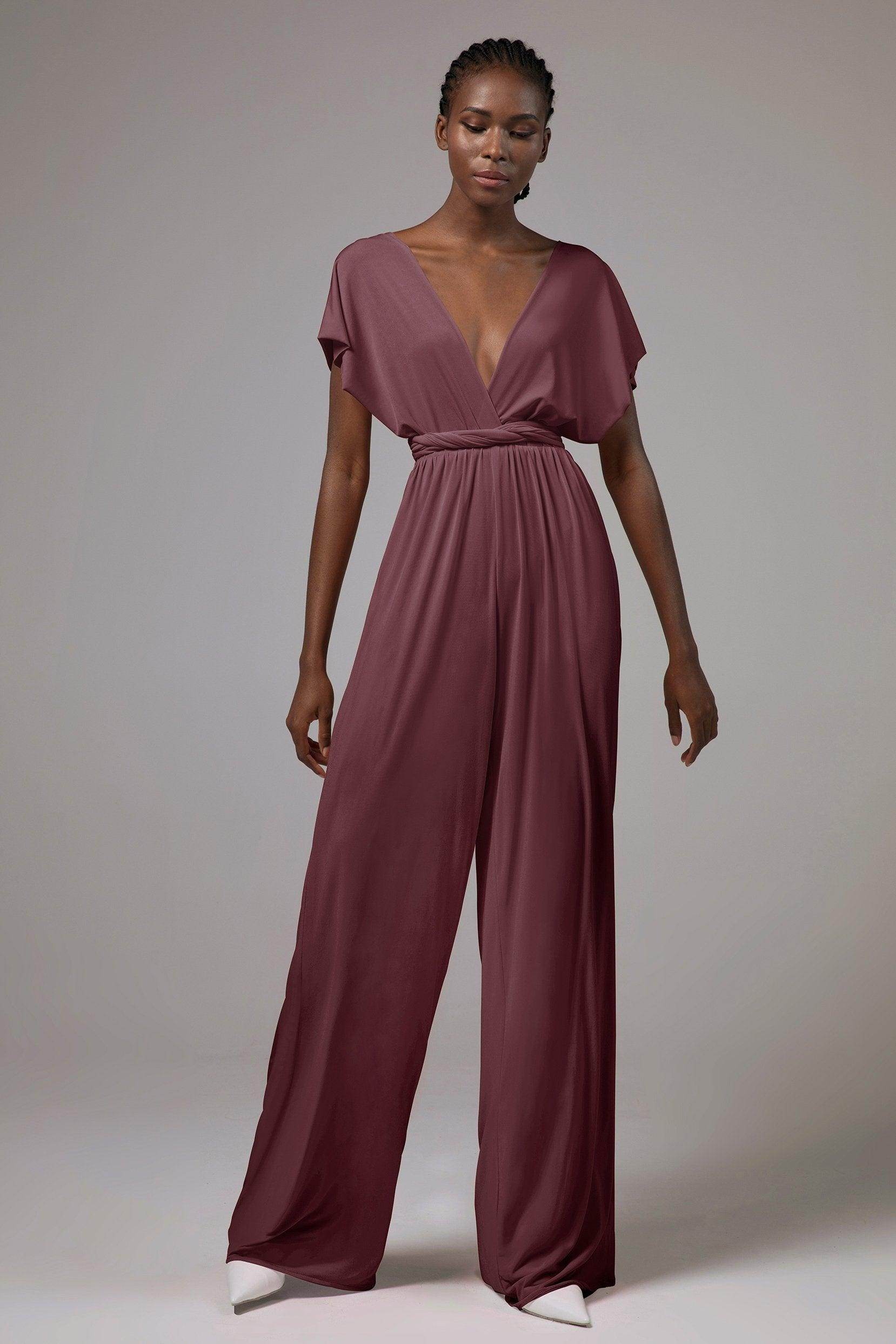 Elegant Floor-Length Knitted Jumpsuit Bridesmaid Dress - Formal Evening Gown for Weddings & Special Occasions | CB0419