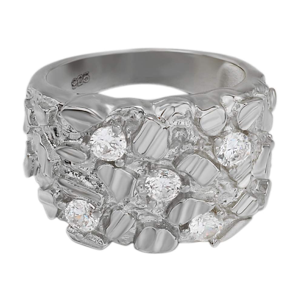 925 Sterling Silver Men's Nugget Ring - Iced Out Pinky or Ring Finger Jewelry for Men (Sizes 7-13) - Perfect for Gifts, Weddings & Everyday Wear