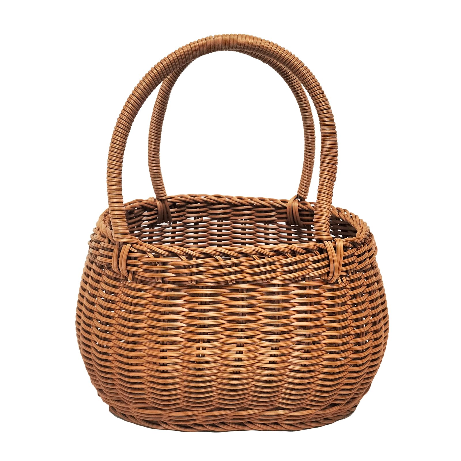 Stylish Rattan Woven Shopping Basket - Portable Picnic Basket for Fruits & Vegetables, Soft Handwoven Oval Drum Design - Perfect for Groceries, Farmers Market, Wedding Decor & Home Storage (Brown)