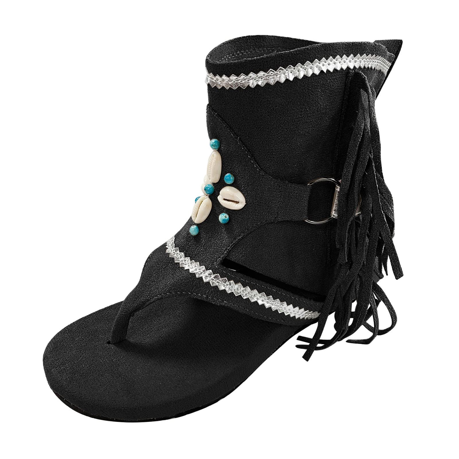 Women's Bohemian Tassel Flip Flop Sandals - Ethnic Retro Outdoor Summer Sandals for Women 2022 - Comfortable Beach, Pool & Vacation Shoes