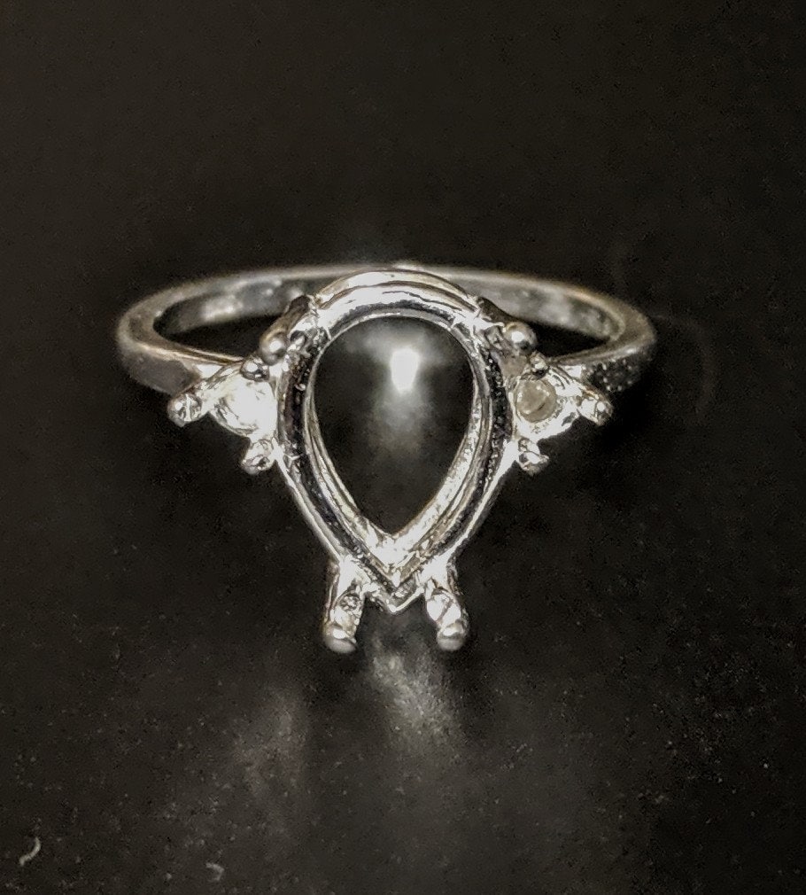 10x7mm & 16x12mm Pear-Shaped Sterling Silver or 14K Gold Ring Setting with Accents - Size 7 (163 491/143 491) - Perfect for Engagement Rings, Wedding Bands & Jewelry Making