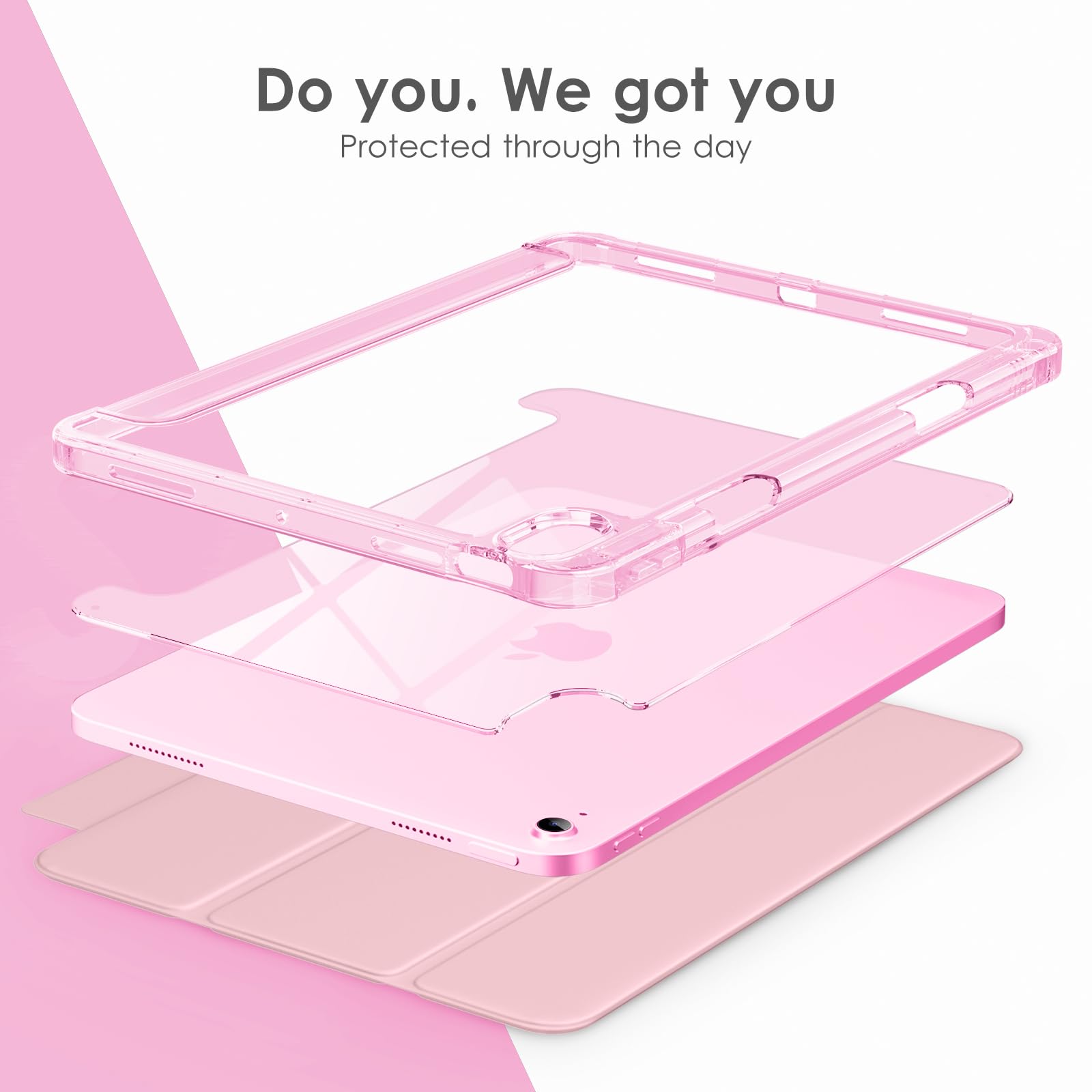 VIKESI iPad Case for iPad A16 11-inch (2025) & 10th Gen 10.9-inch (2022) - Slim Matte Hard Back with Soft TPU Frame, Pencil Holder & Auto Sleep/Wake Cover - Pink | Perfect for Work, School & Travel Protection