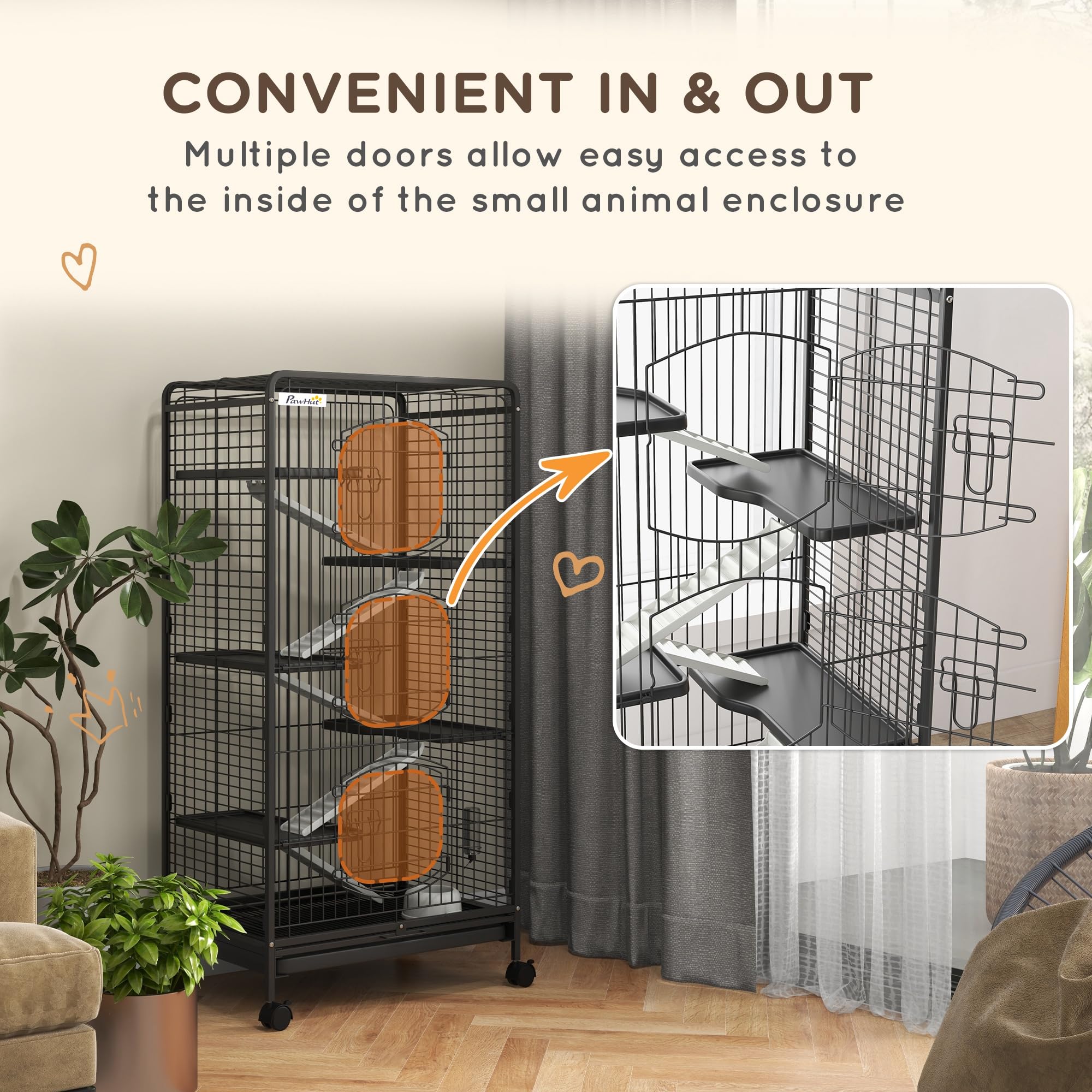 PawHut 6-Tier Small Animal Cage for Dwarf Rabbits, Chinchillas & Ferrets - 52