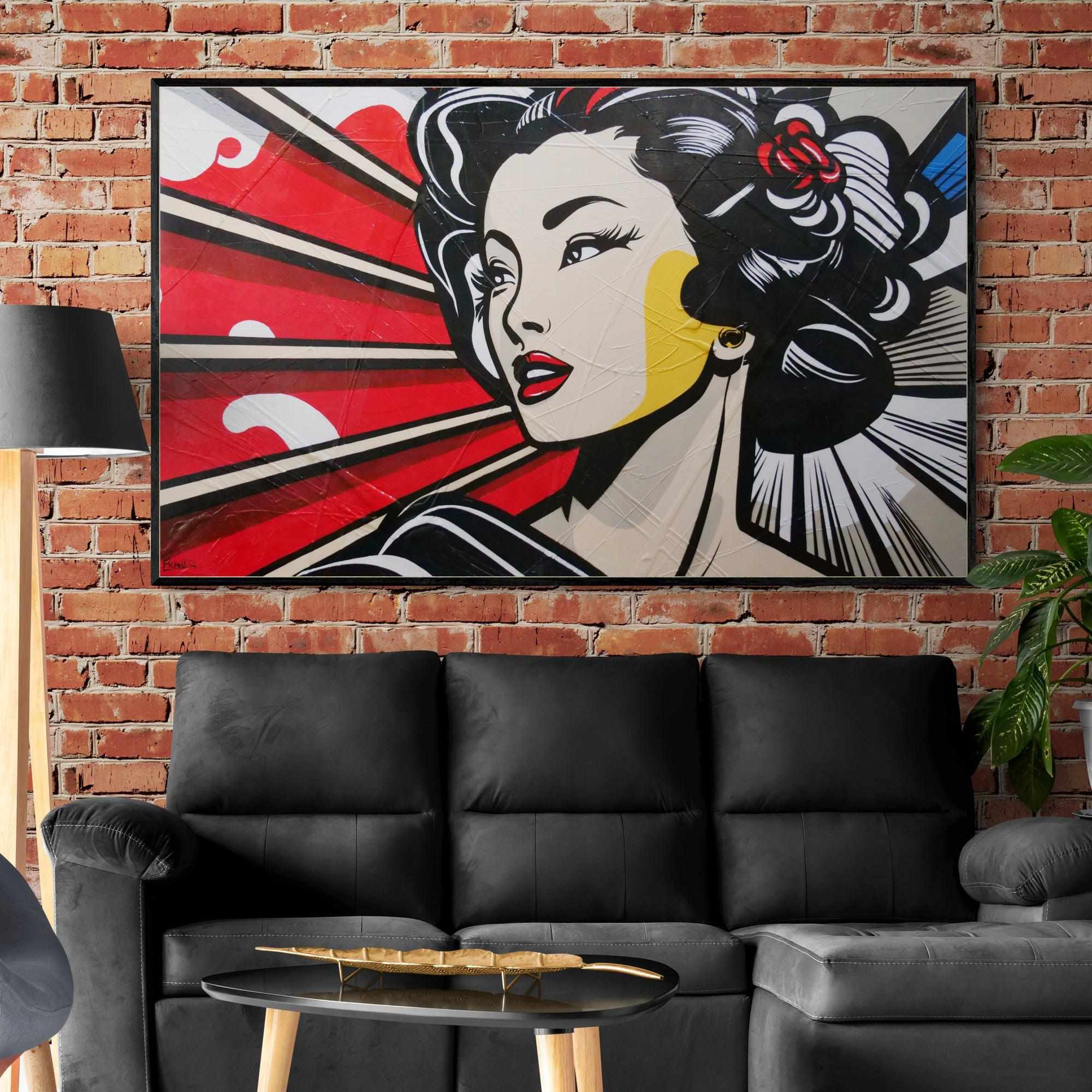 160cm x 100cm Japanese Geisha Textured Canvas Wall Art - Modern Urban Pop Art Painting for Living Room & Bedroom Decor