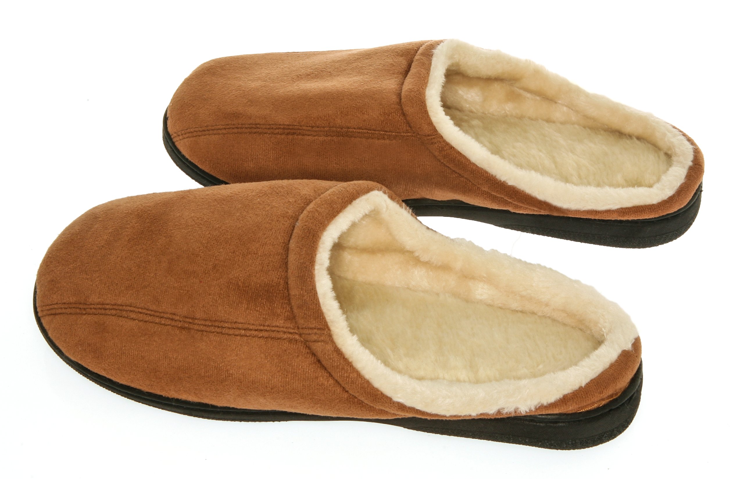 Men's Memory Foam Microsuede Slip-On House Slippers Size 7-8 - Soft Wear-Resistant Indoor Slippers with Non-Slip Rubber Sole & Warm Wool Fleece Lining - Comfortable Camel Brown Slippers for Home, Office & Relaxation
