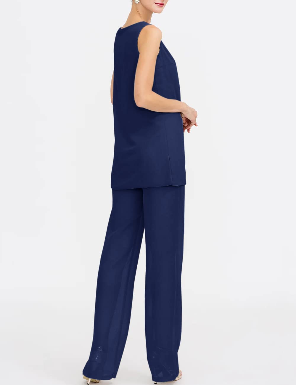 Elegant Chiffon Mother of The Bride Pant Suits - 3 Piece Formal Wedding Outfit Set for Women | Evening Gown & Special Occasion Wear | Perfect for Weddings, Galas & Formal Events