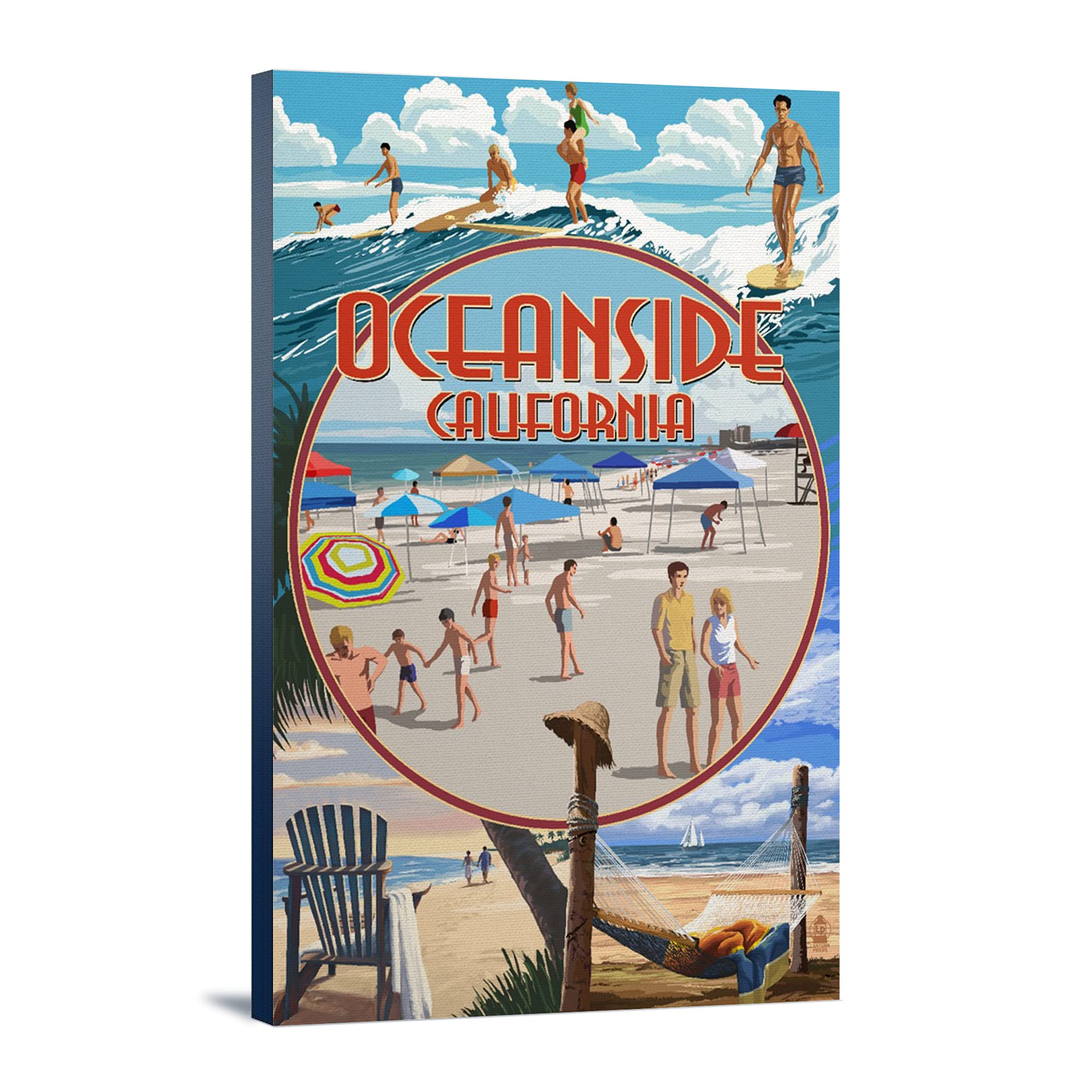 24x36 Gallery Wrapped Stretched Canvas - Oceanside California Beach Montage Wall Art - Perfect for Living Room, Bedroom & Coastal Home Decor